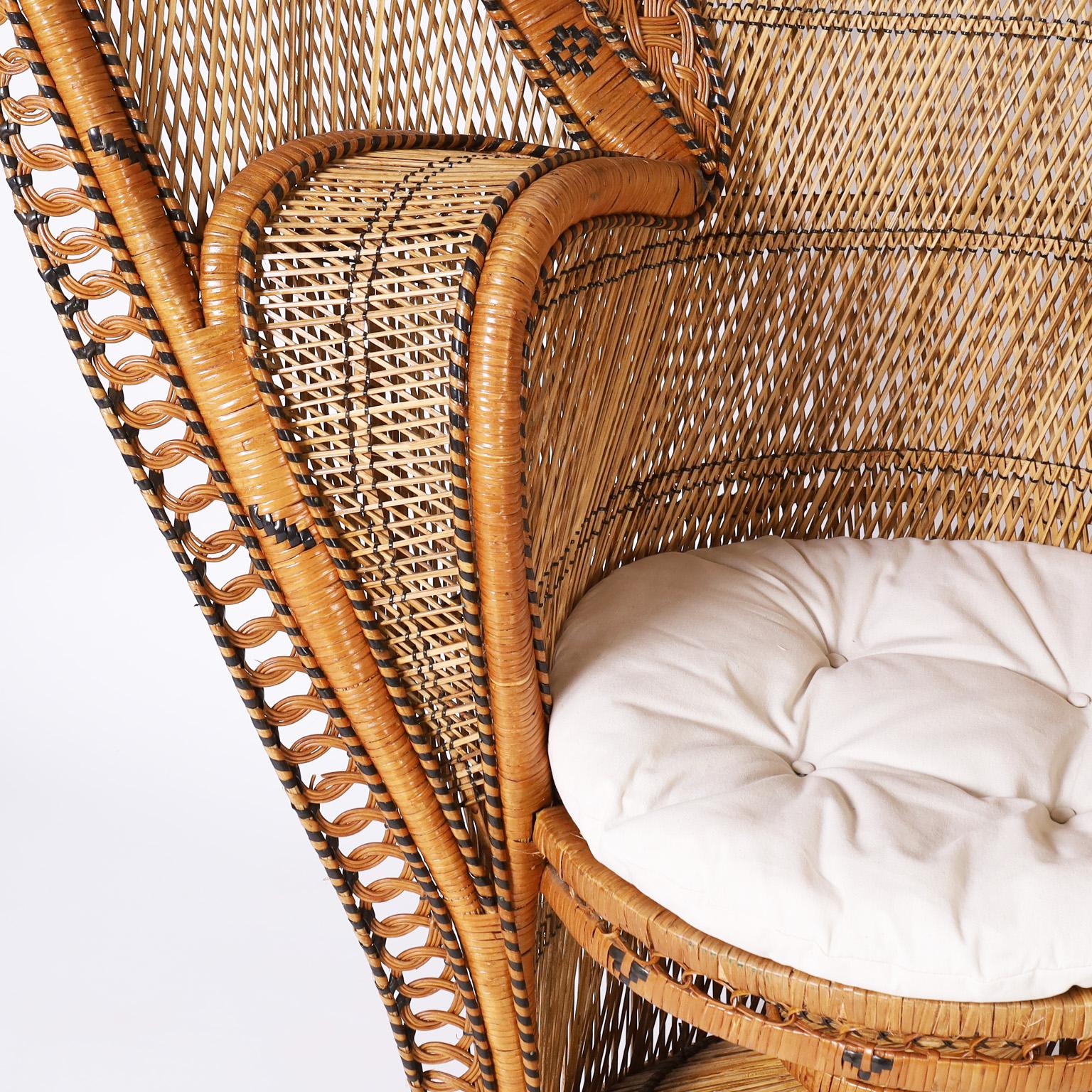 Wicker Anglo Indian Peacock Cobra Armchair For Sale