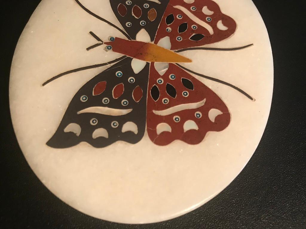 Anglo-Indian Anglo Indian Pietra Dura Inlaid Marble Butterfly Paperweight For Sale