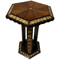 Anglo Indian Porcupine Quill Inlay Hexagonal Top Side Table, India, 19th Century