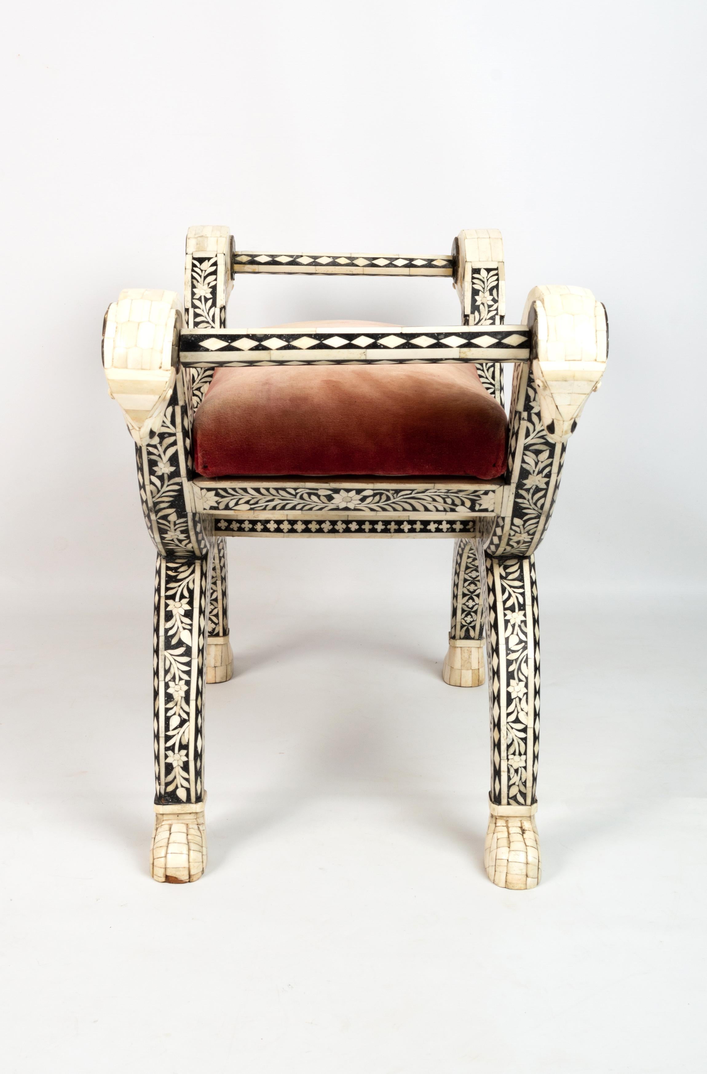 Anglo-Indian Rajasthani Mother of Pearl Stool Ottoman For Sale 3