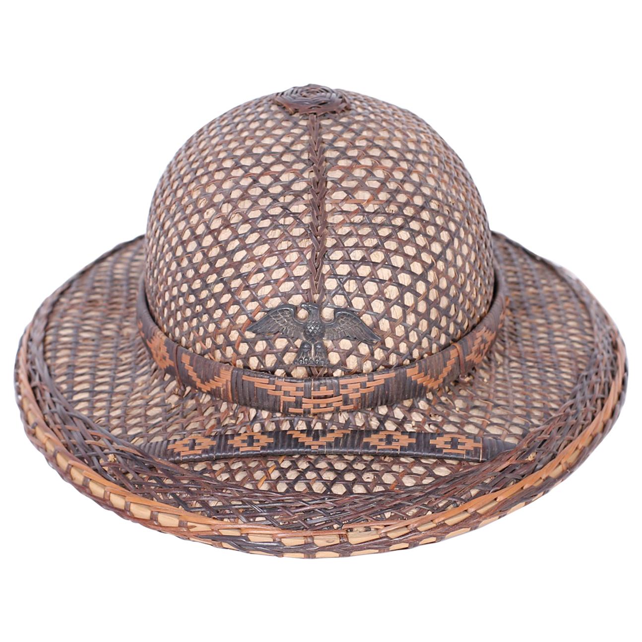 Anglo-Indian Rattan and Wicker Pith Helmet