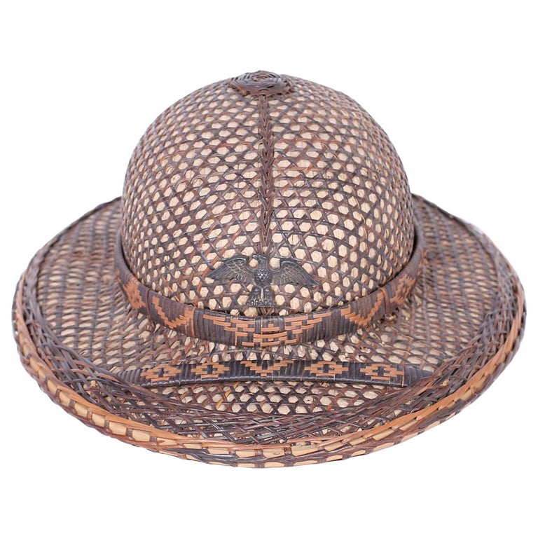 Anglo-Indian Rattan and Wicker Pith Helmet For Sale at 1stDibs