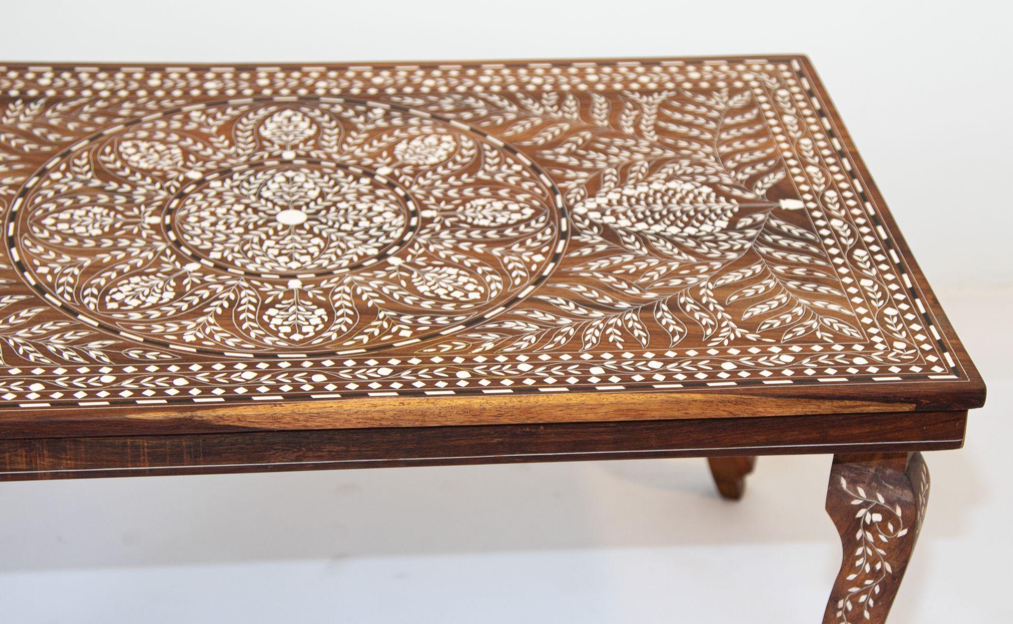 Anglo Indian Rectangular Coffee Table with Bone Inlay 1940's 5