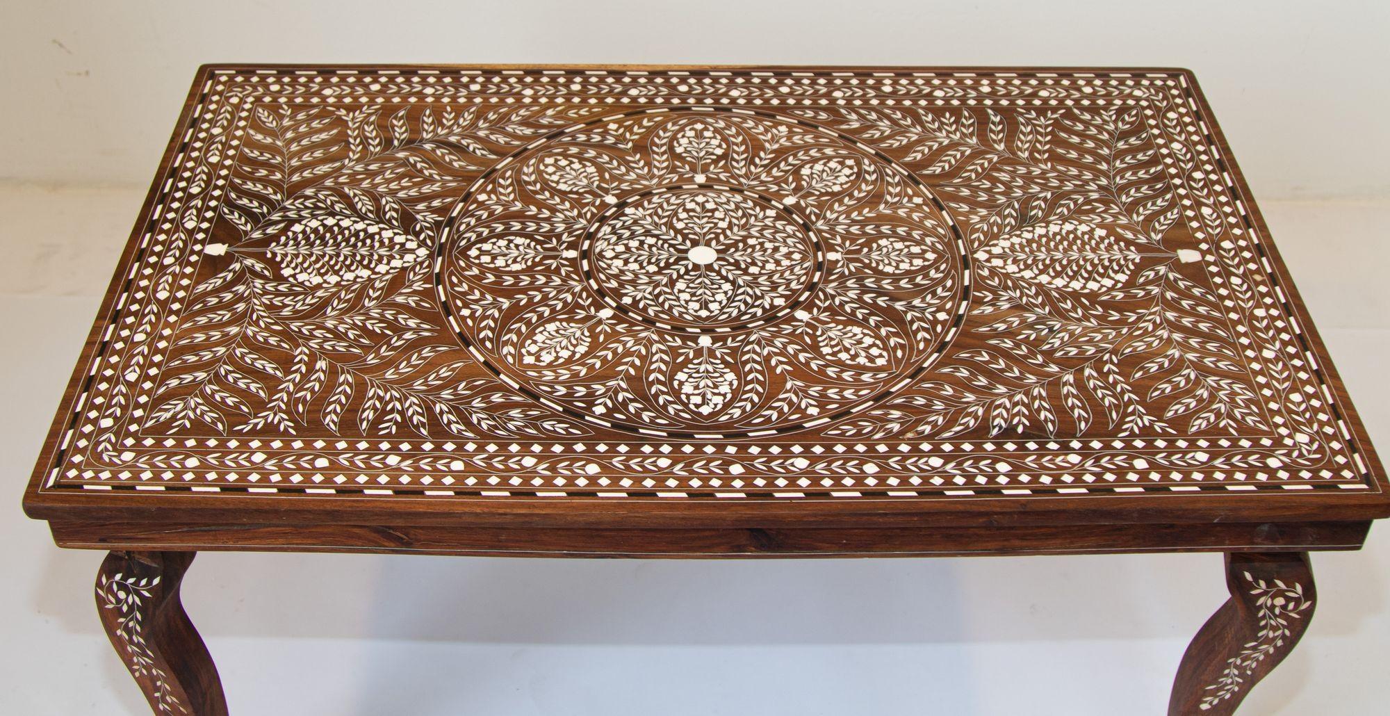 20th Century Anglo Indian Rectangular Coffee Table with Bone Inlay 1940's
