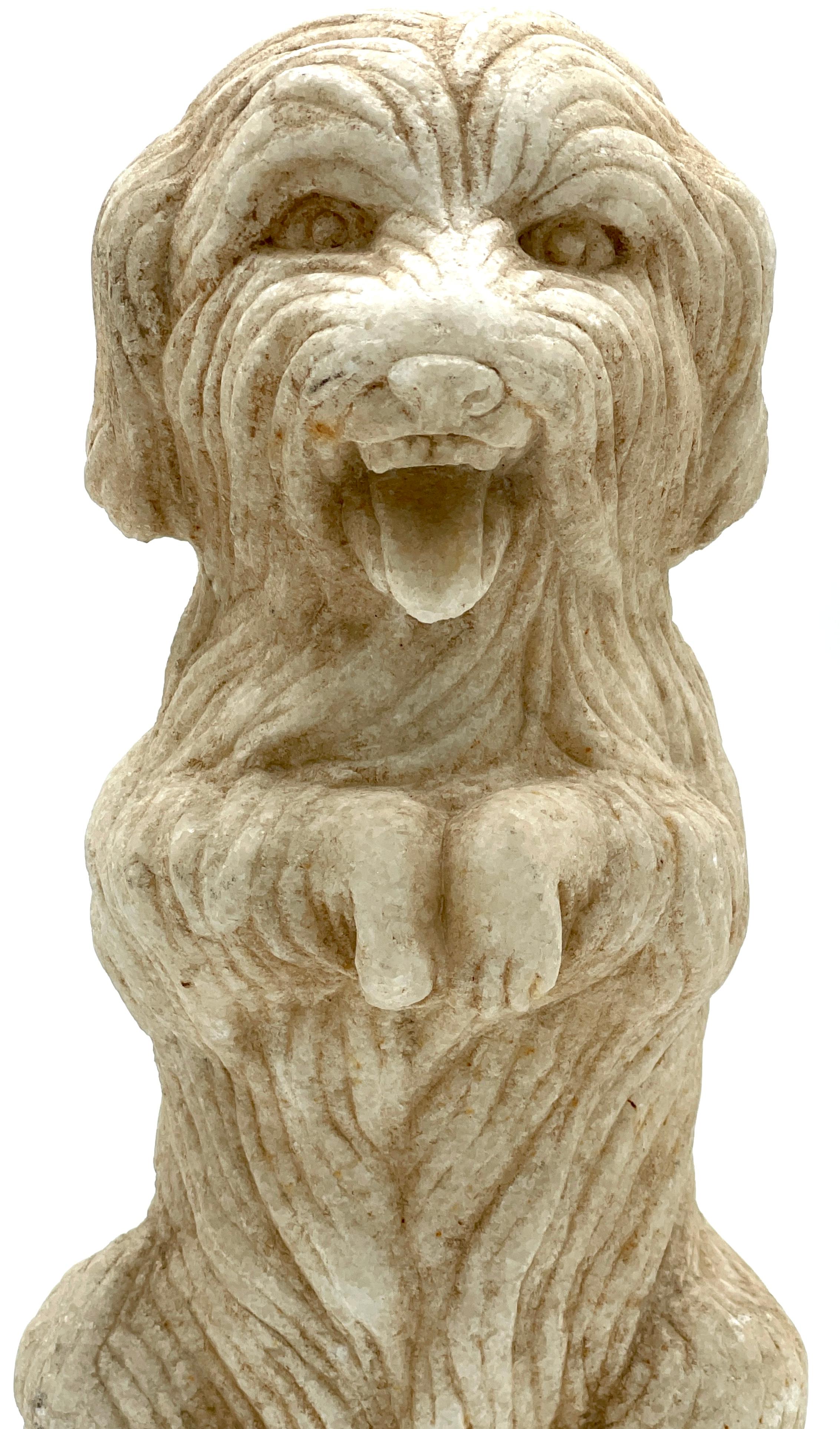 Hand-Carved Anglo-Indian Regency Carved Marble Sculpture of Seated Long Hair Terrier  For Sale