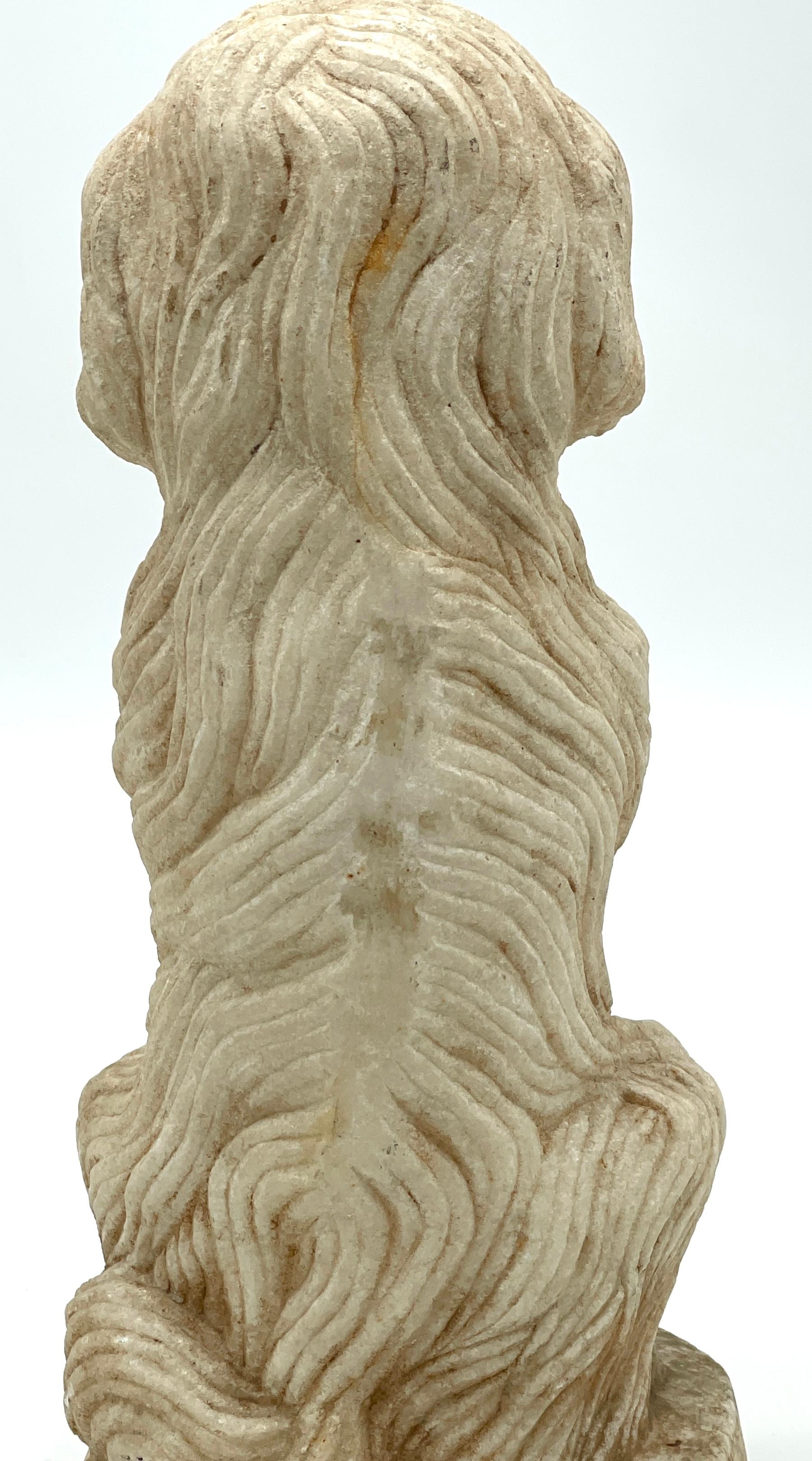 XIXe siècle Sculpture en marbre sculpté de style Régence anglo-indienne représentant un terrier assis à longs cheveux  en vente