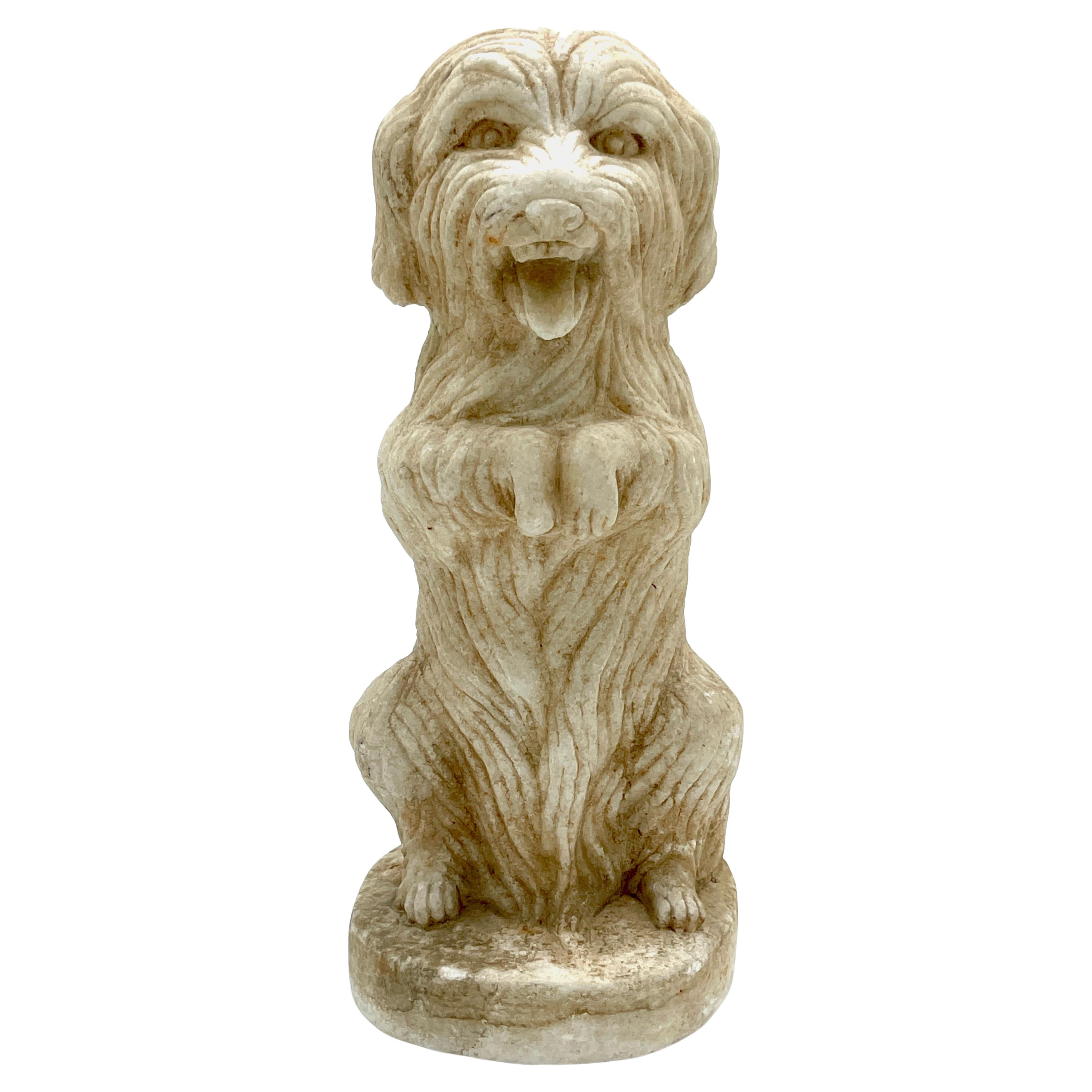 Anglo-Indian Regency Carved Marble Sculpture of Seated Long Hair Terrier  For Sale