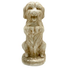 Anglo-Indian Regency Carved Marble Sculpture of Seated Long Hair Terrier 