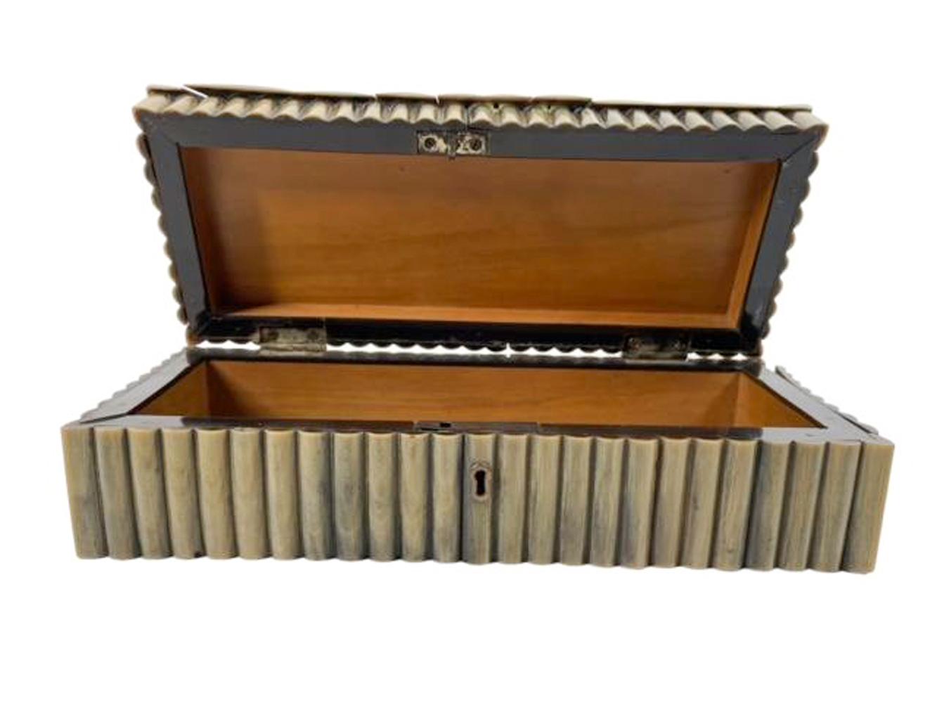 Caja angloindia de cuerno acanalado con interior de madera de sándalo siglo XIX en venta