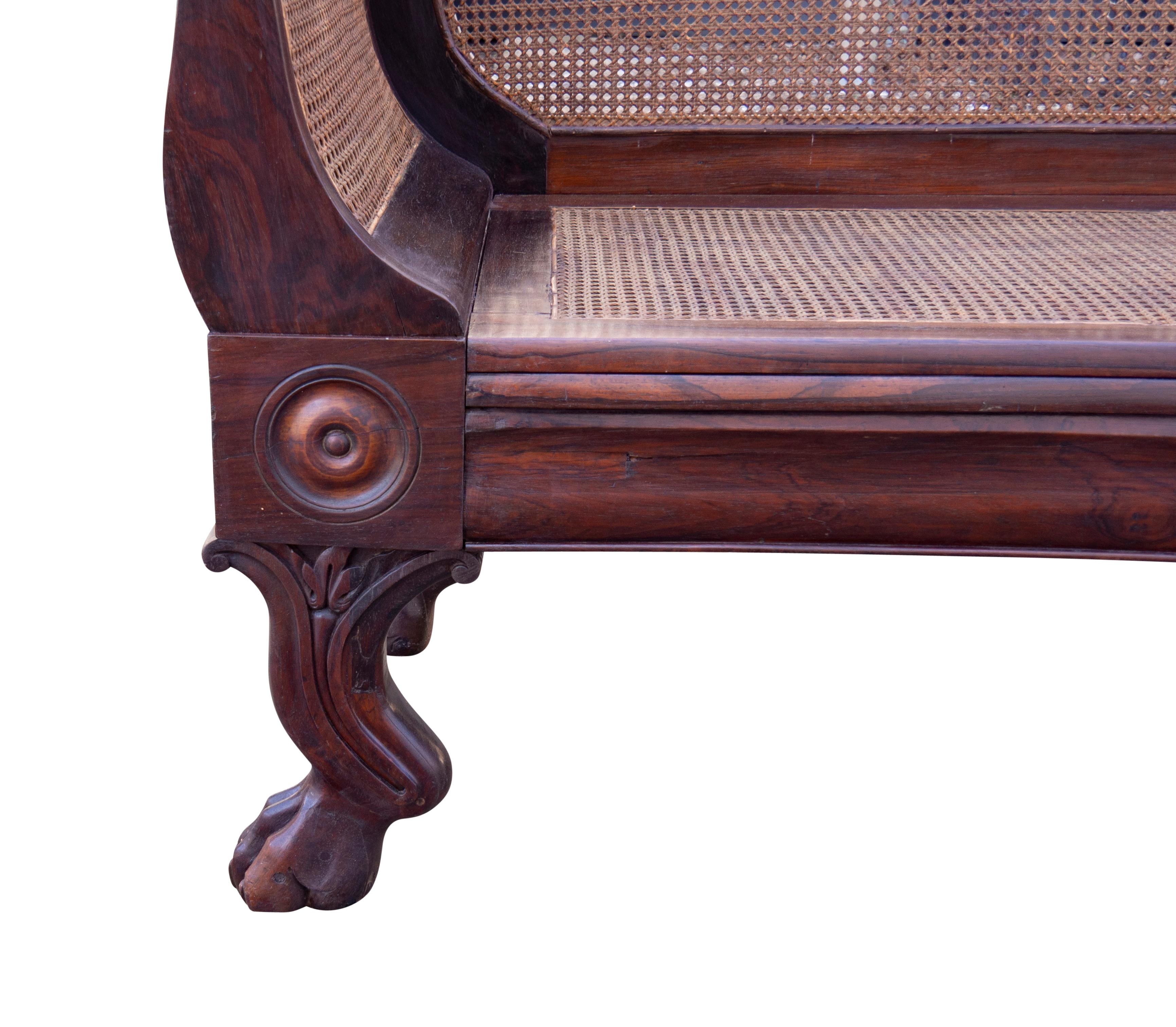 Anglo Indian Rosewood And Caned Settee For Sale 4