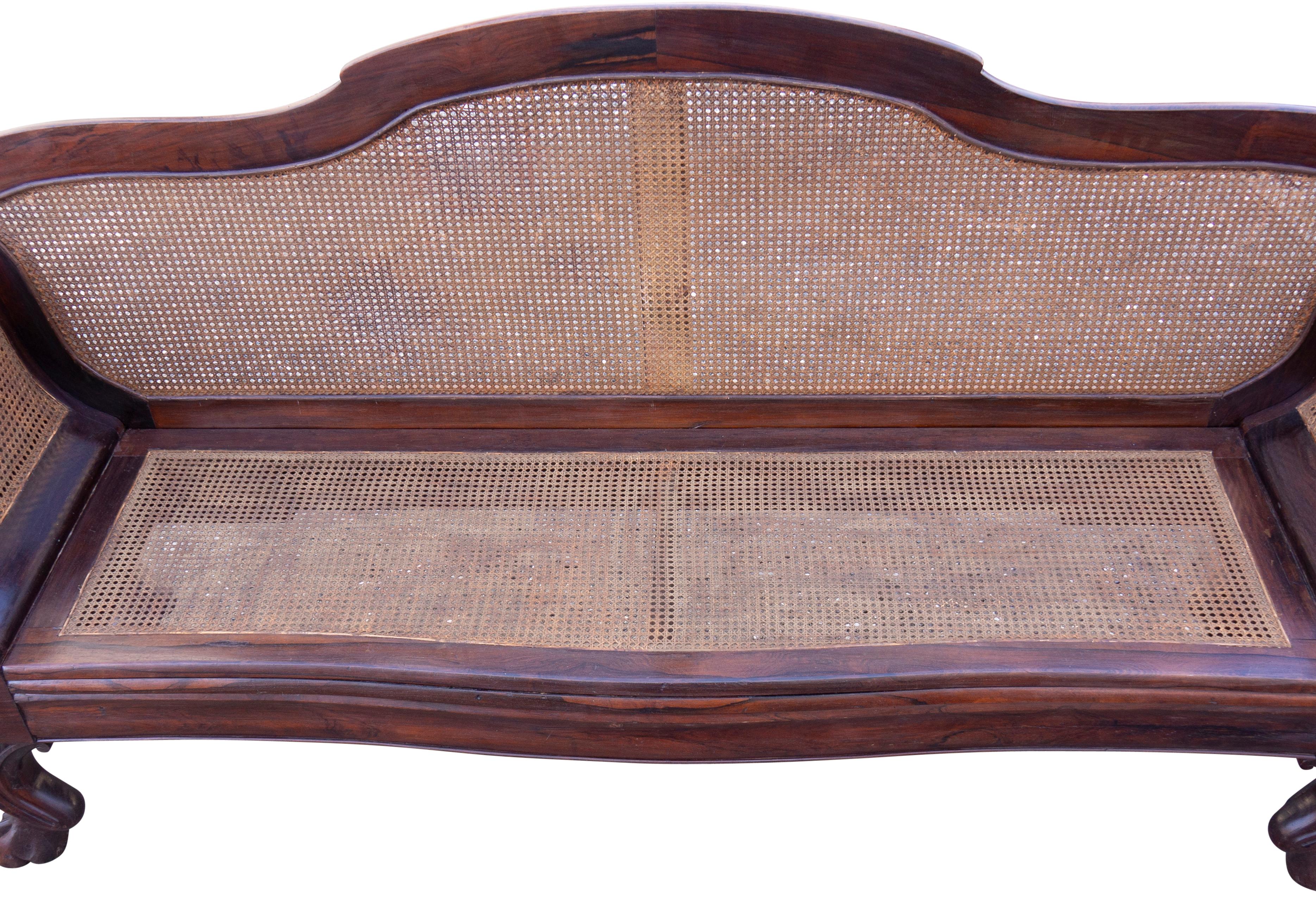 Anglo Indian Rosewood And Caned Settee For Sale 8