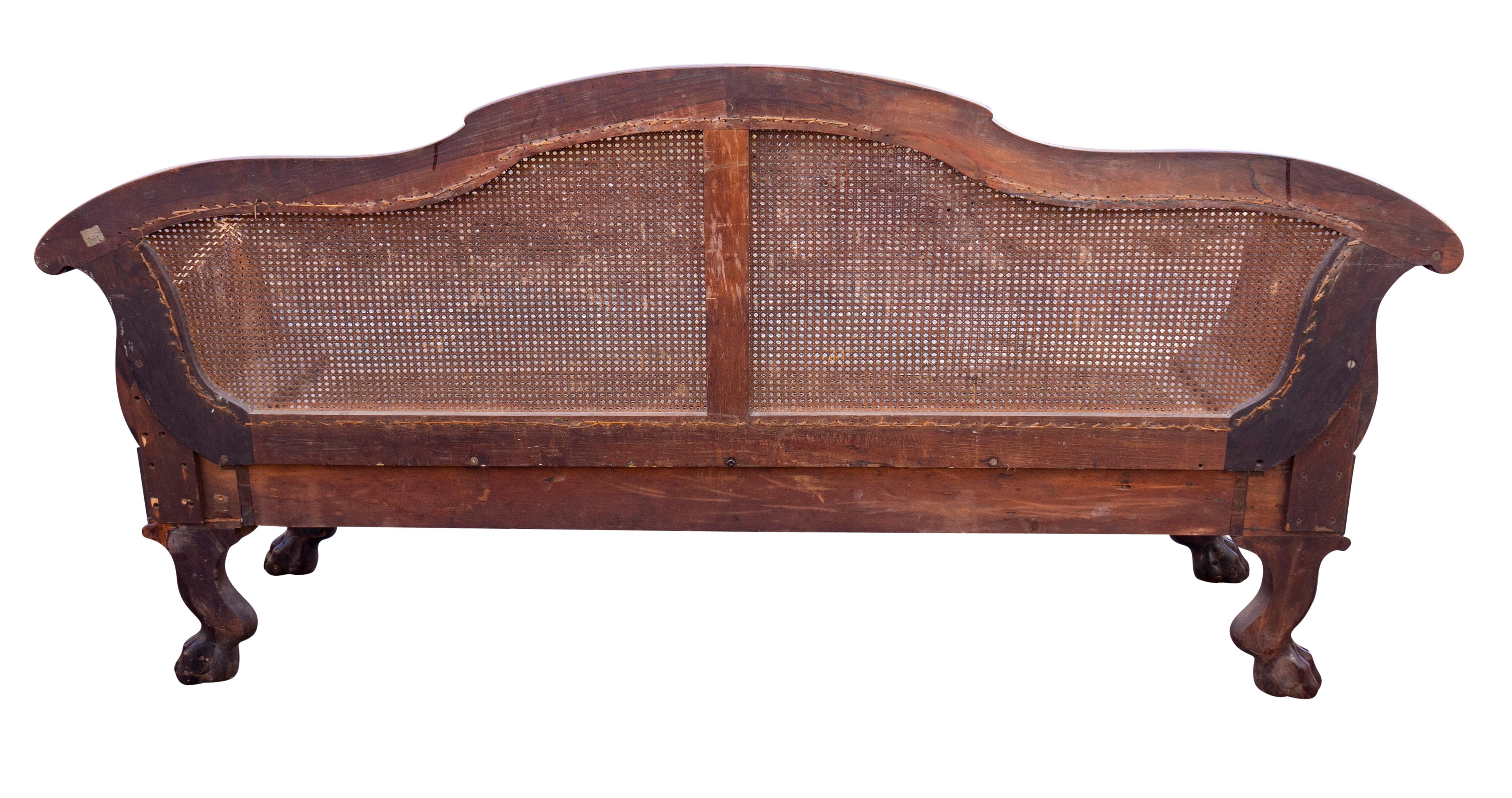 Mid-19th Century Anglo Indian Rosewood And Caned Settee For Sale