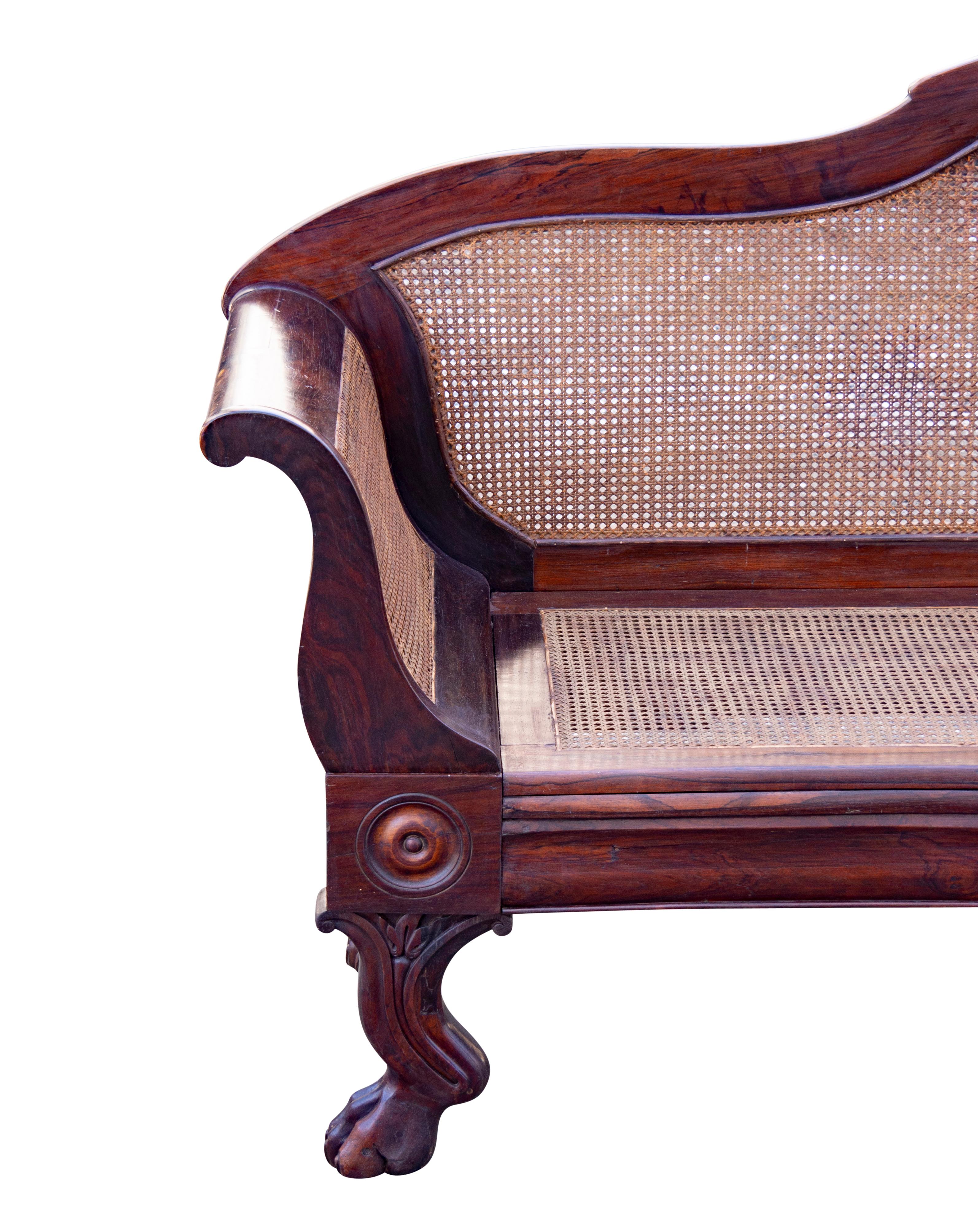 Anglo Indian Rosewood And Caned Settee For Sale 1
