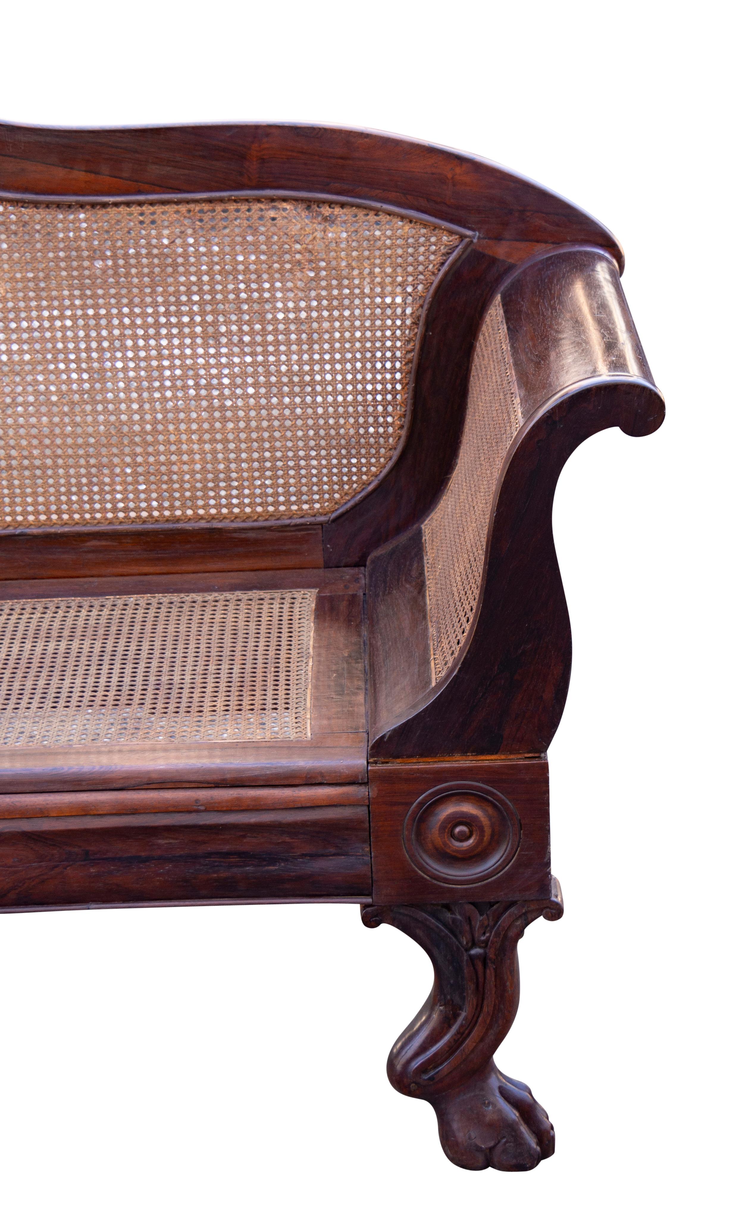 Anglo Indian Rosewood And Caned Settee For Sale 2