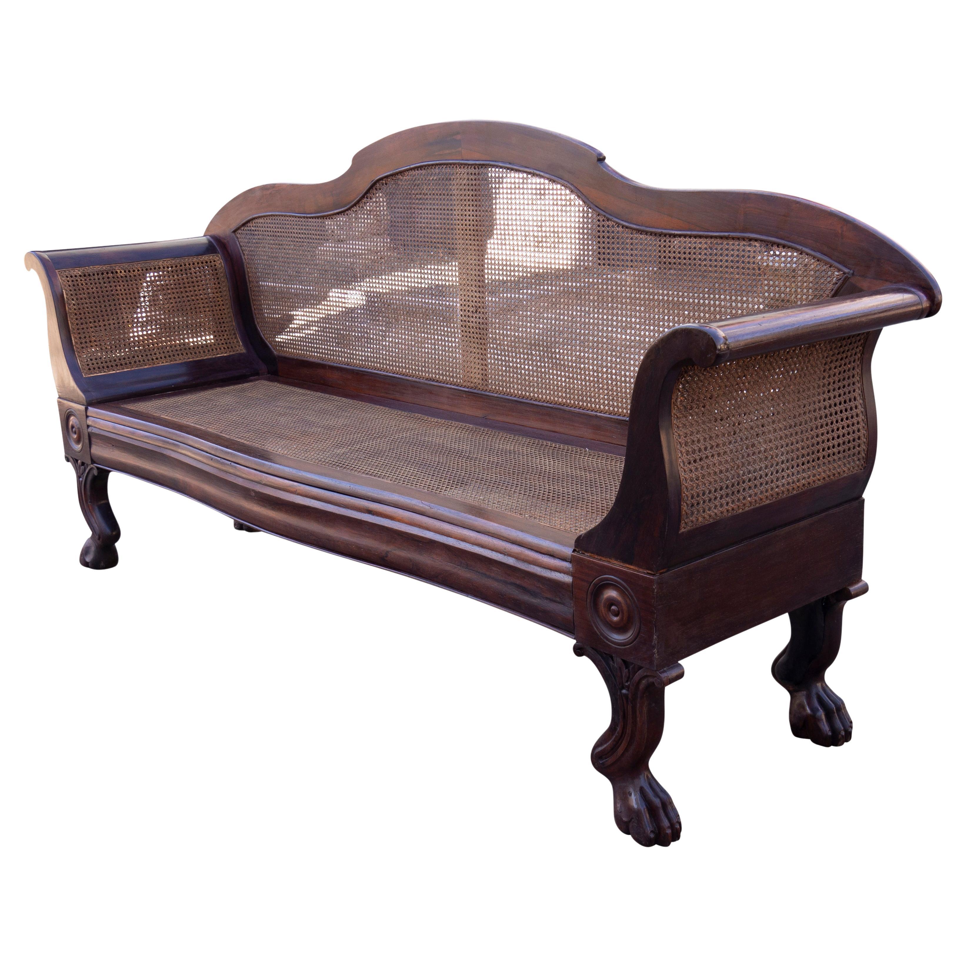 Anglo Indian Rosewood And Caned Settee For Sale