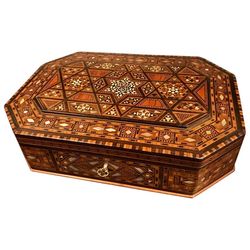 Moroccan Rosewood and Mother of Pearl Inlaid Box