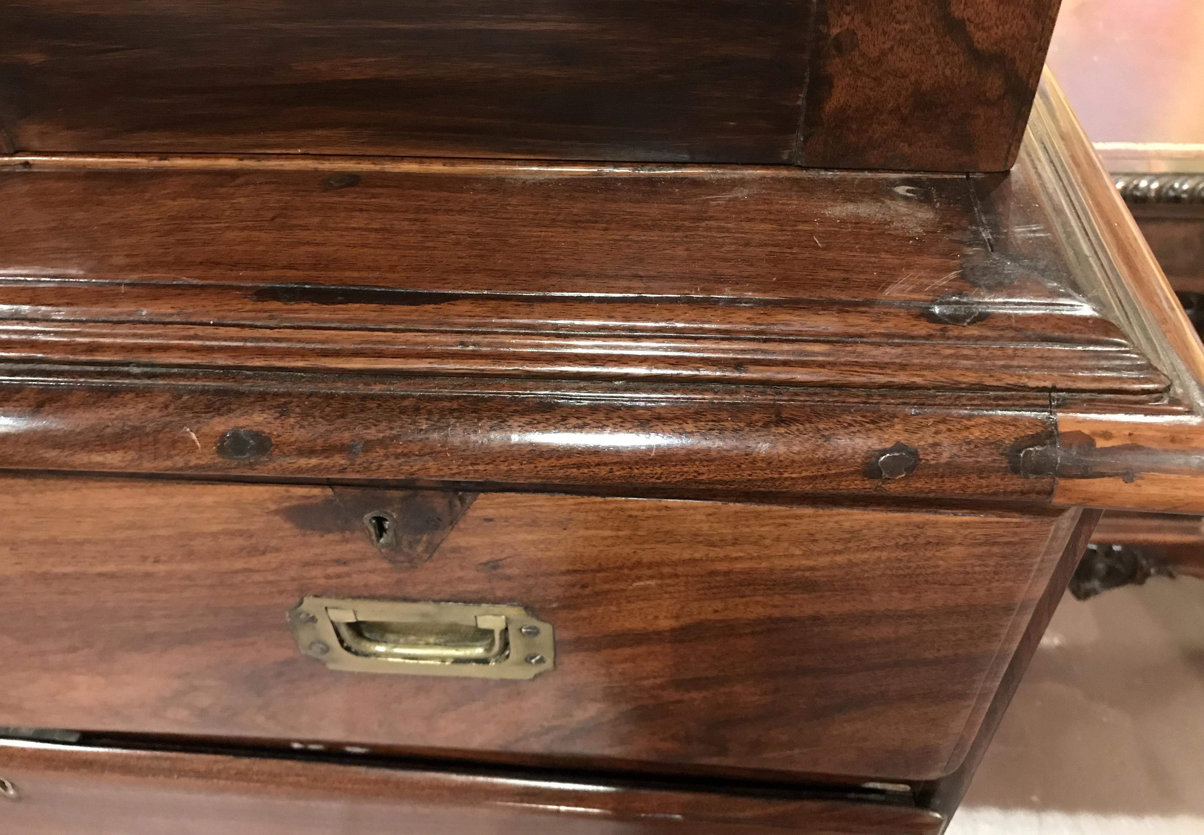 Anglo-Indian Rosewood Campaign Chest with Bookcase Top, circa 1840 3