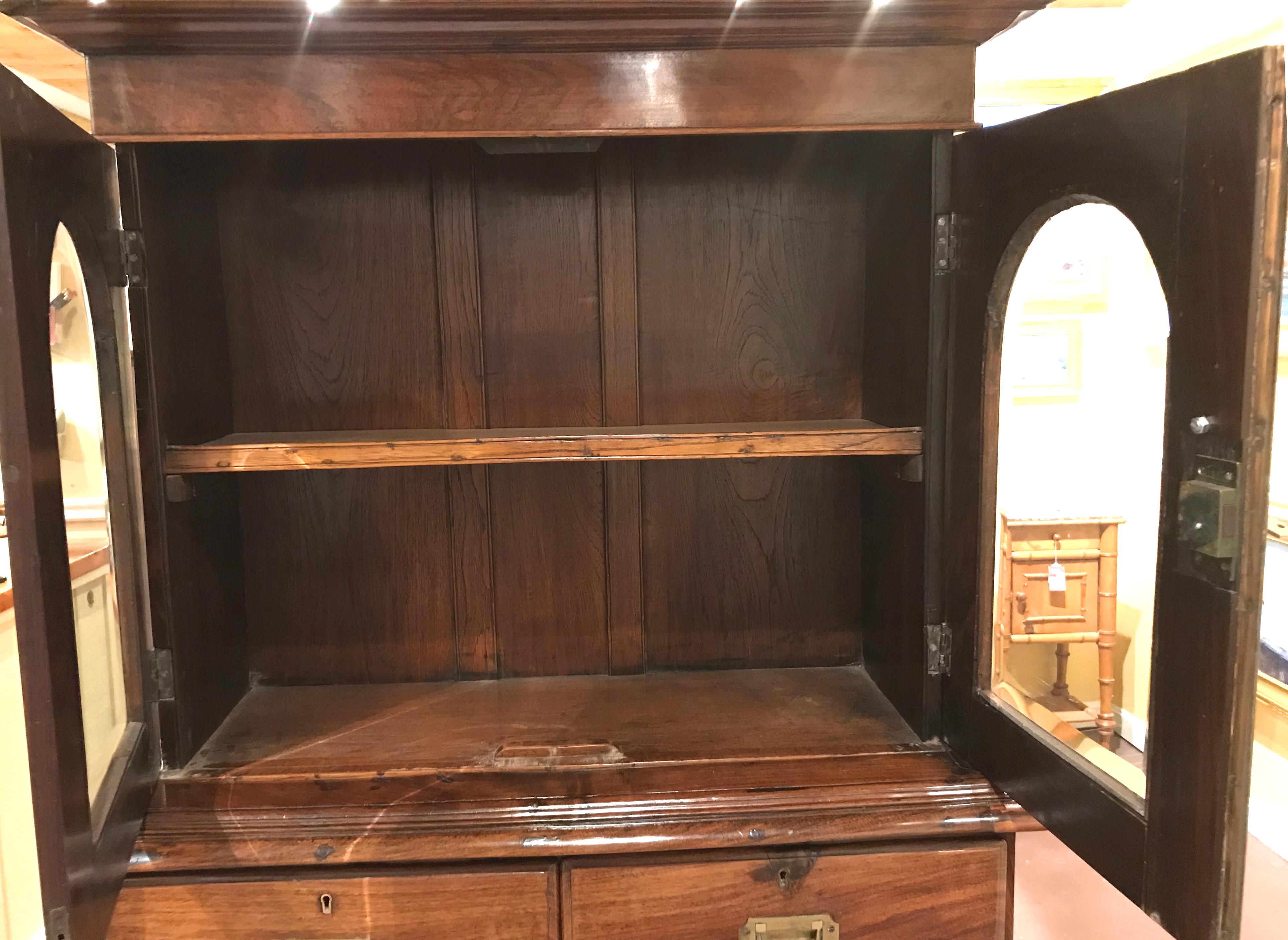 English Anglo-Indian Rosewood Campaign Chest with Bookcase Top, circa 1840