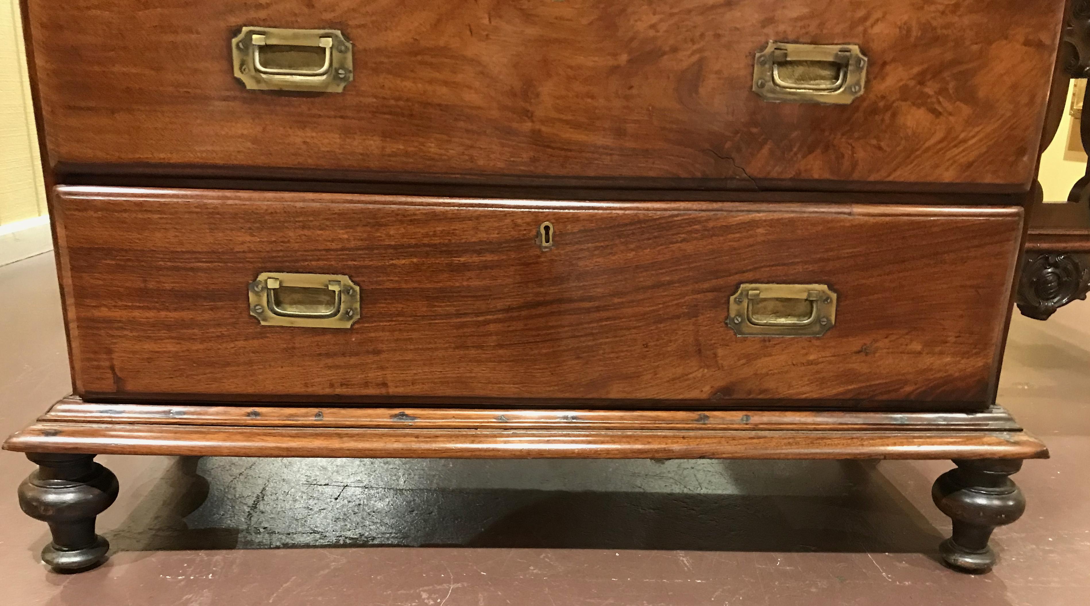 19th Century Anglo-Indian Rosewood Campaign Chest with Bookcase Top, circa 1840