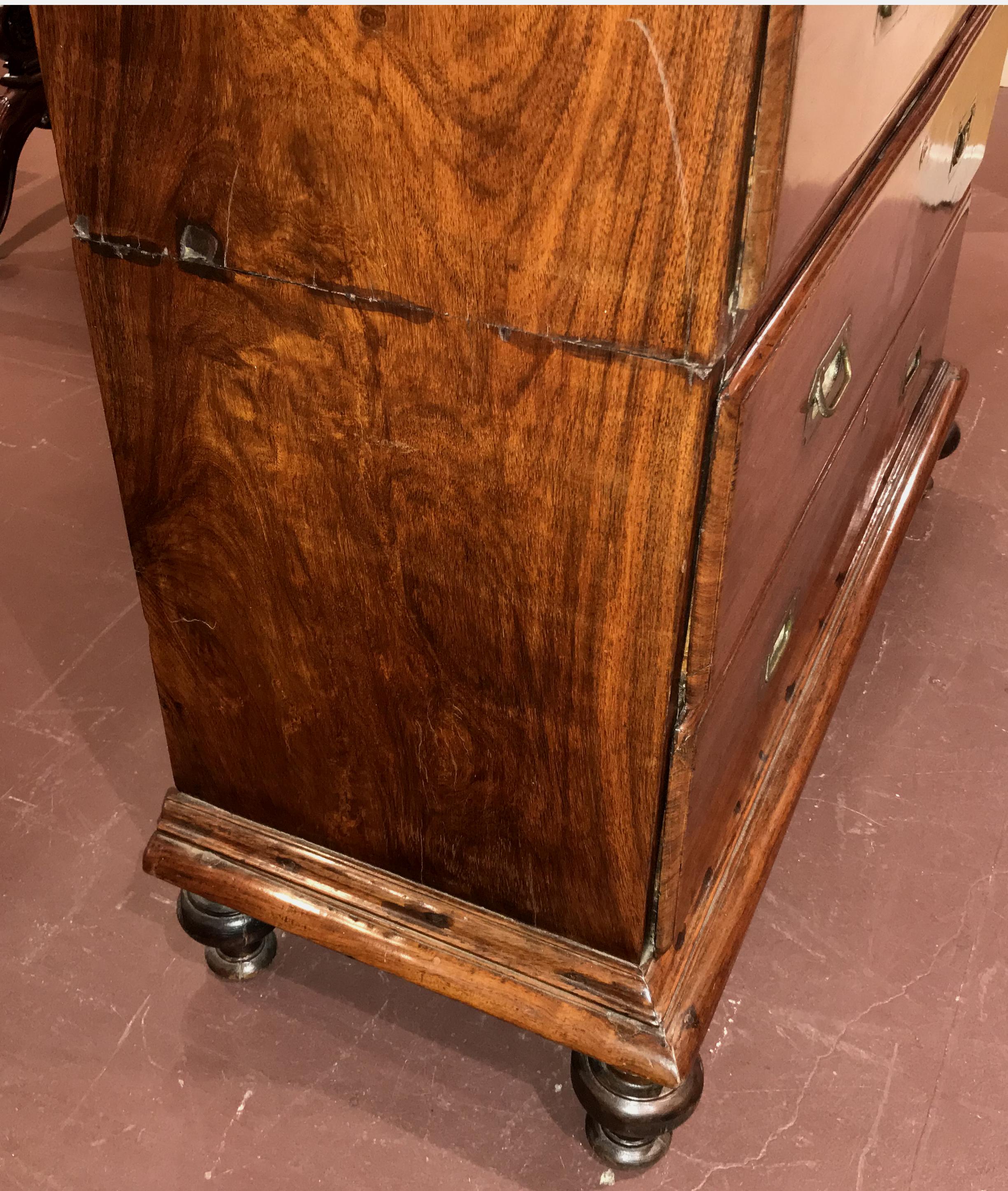 Brass Anglo-Indian Rosewood Campaign Chest with Bookcase Top, circa 1840