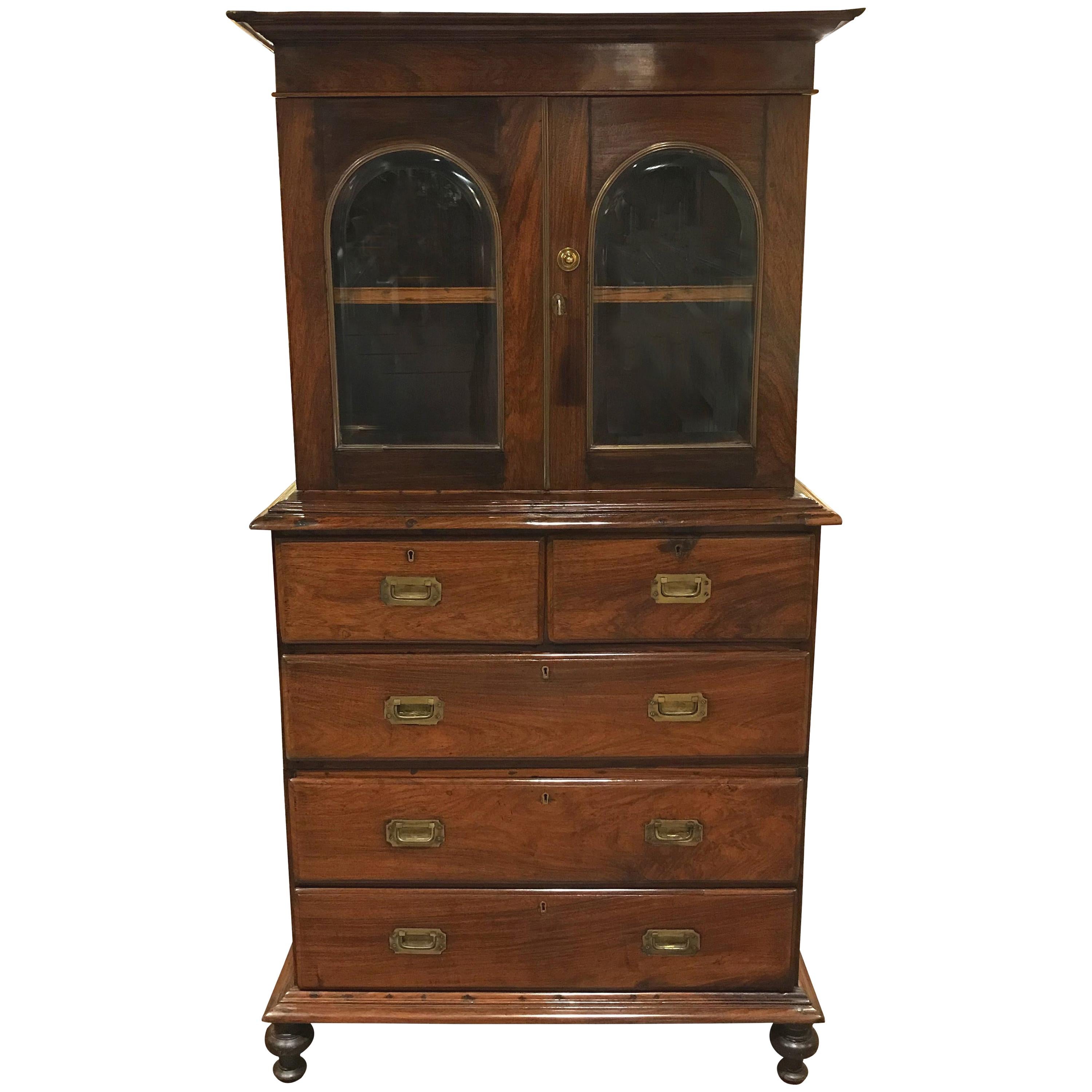 Anglo-Indian Rosewood Campaign Chest with Bookcase Top, circa 1840