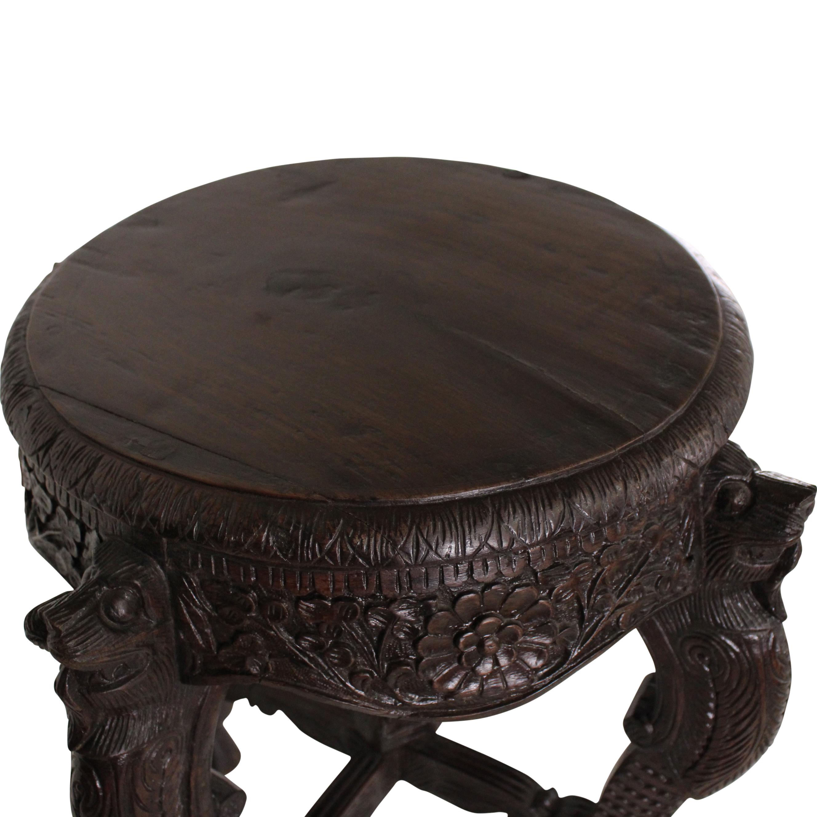 Hand-Carved Anglo-Indian Rosewood Carved Teapoy For Sale