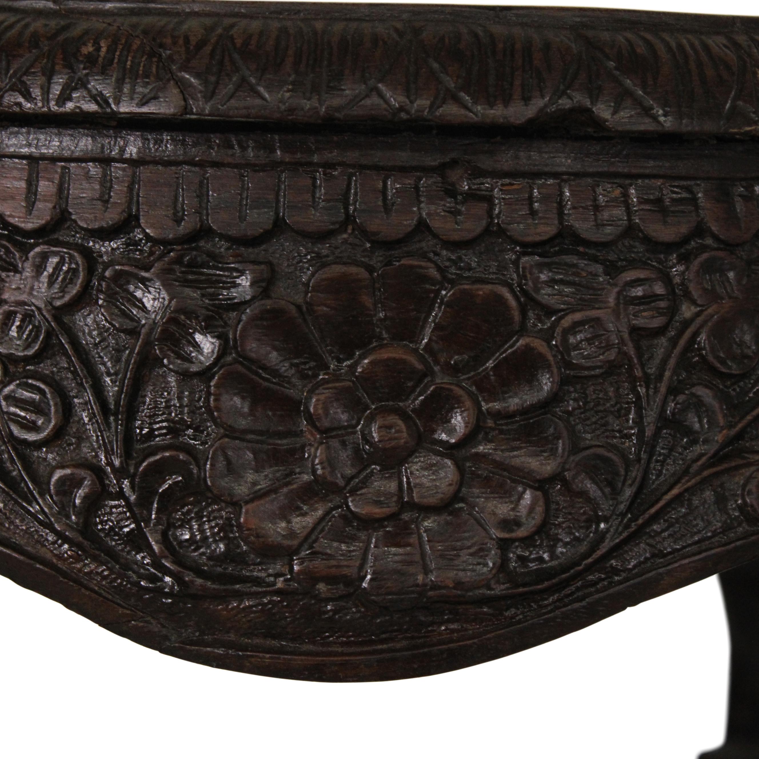 19th Century Anglo-Indian Rosewood Carved Teapoy For Sale