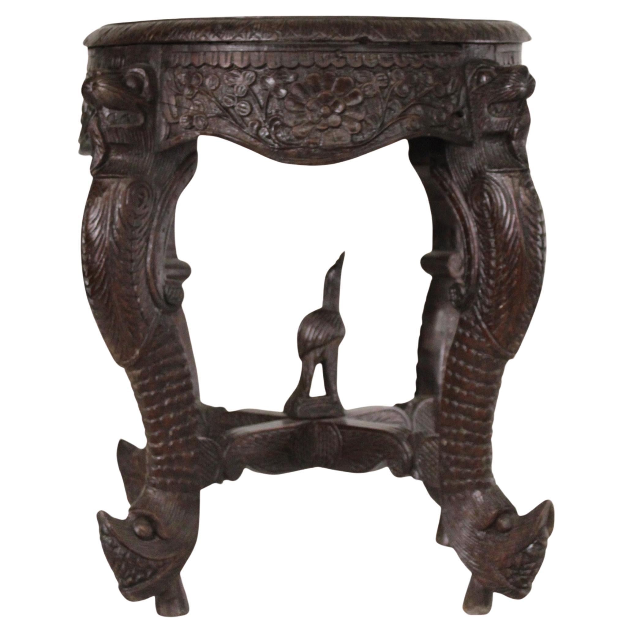 Anglo-Indian Rosewood Carved Teapoy