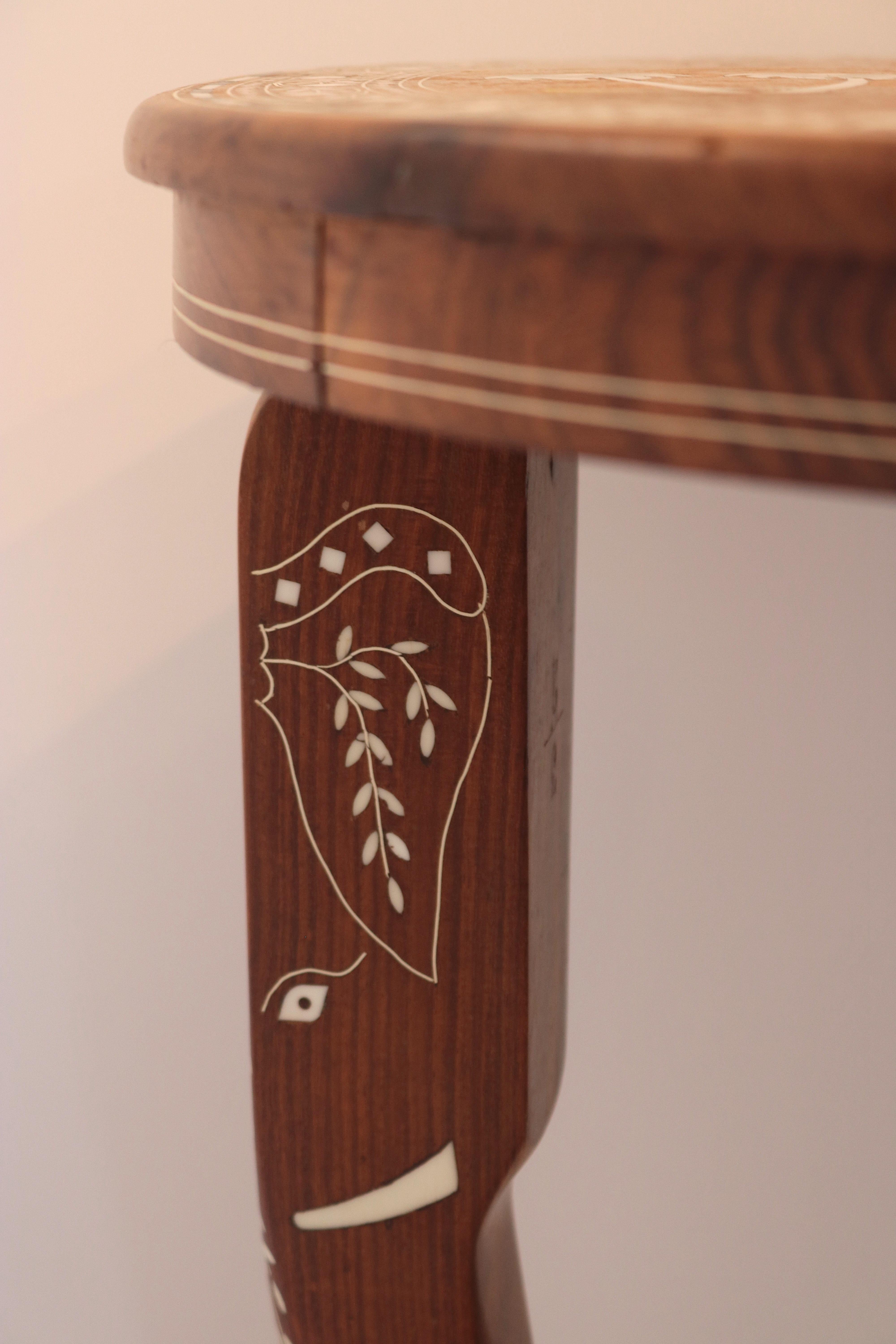 Anglo Indian Rosewood Side Tables Elephant Legs-Peacock and Elephant Inlay 8