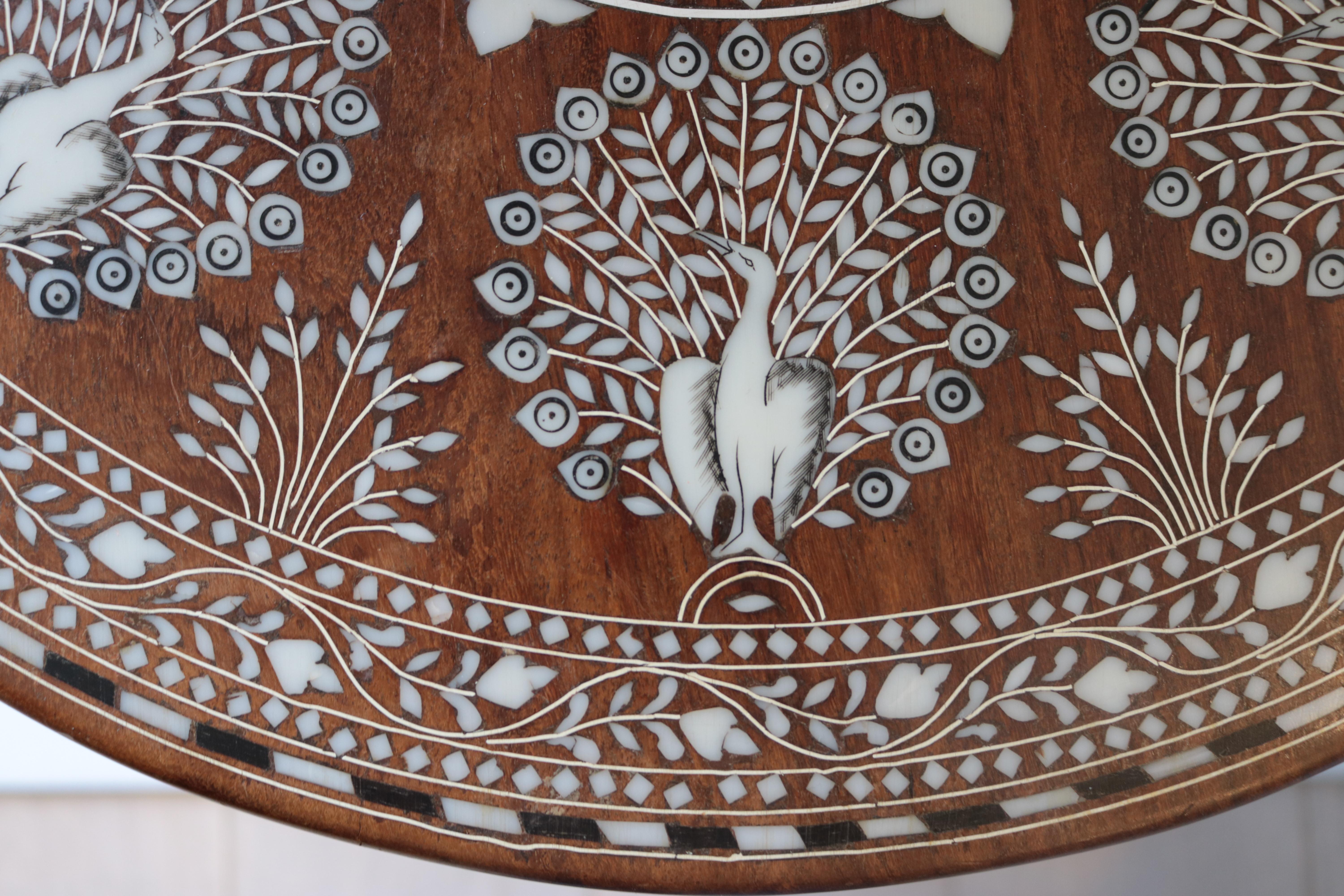 19th Century Anglo Indian Rosewood Side Tables Elephant Legs-Peacock and Elephant Inlay