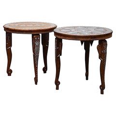 Anglo Indian Rosewood Side Tables Elephant Legs-Peacock and Elephant Inlay