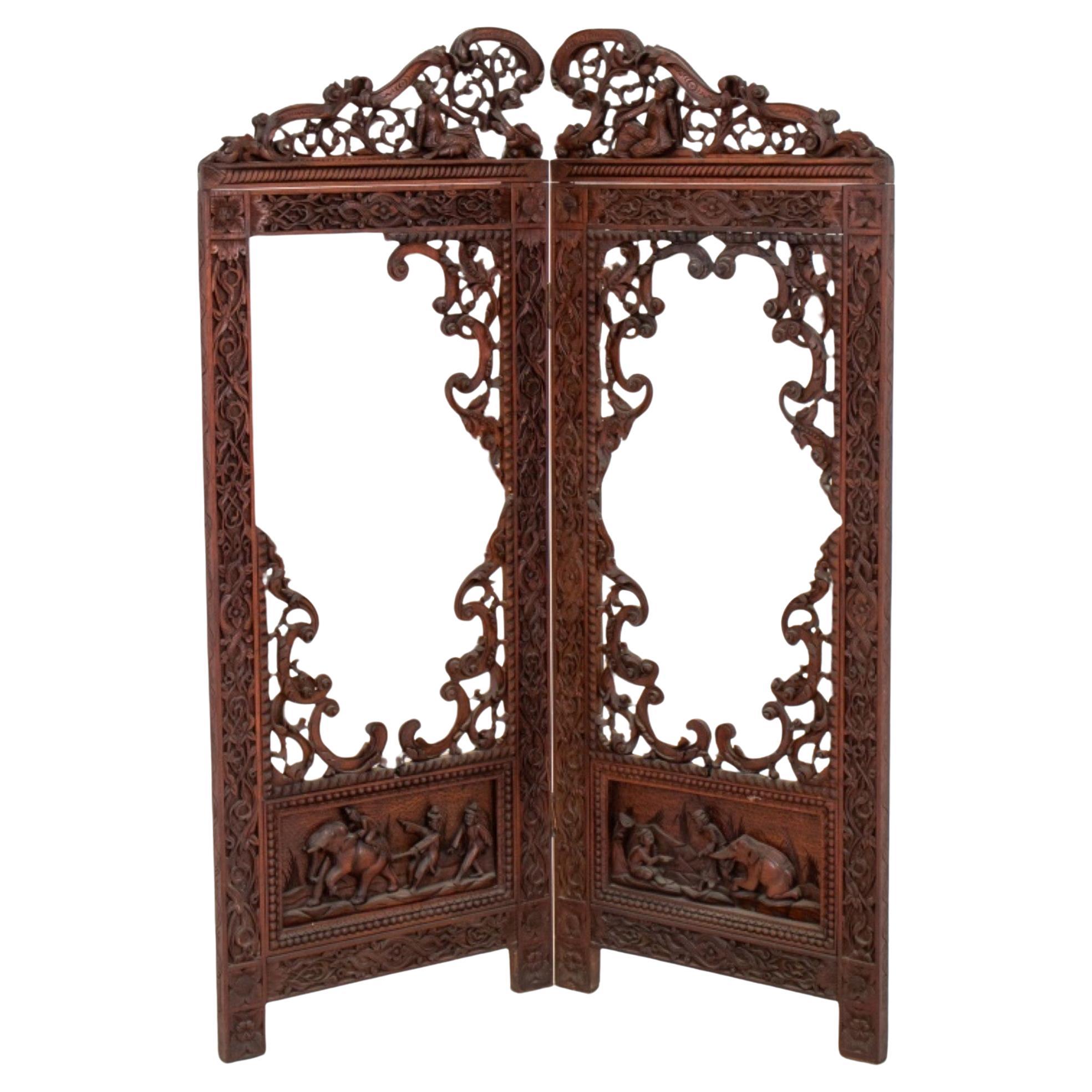 Anglo-Indian Rosewood Two Panel Screen For Sale