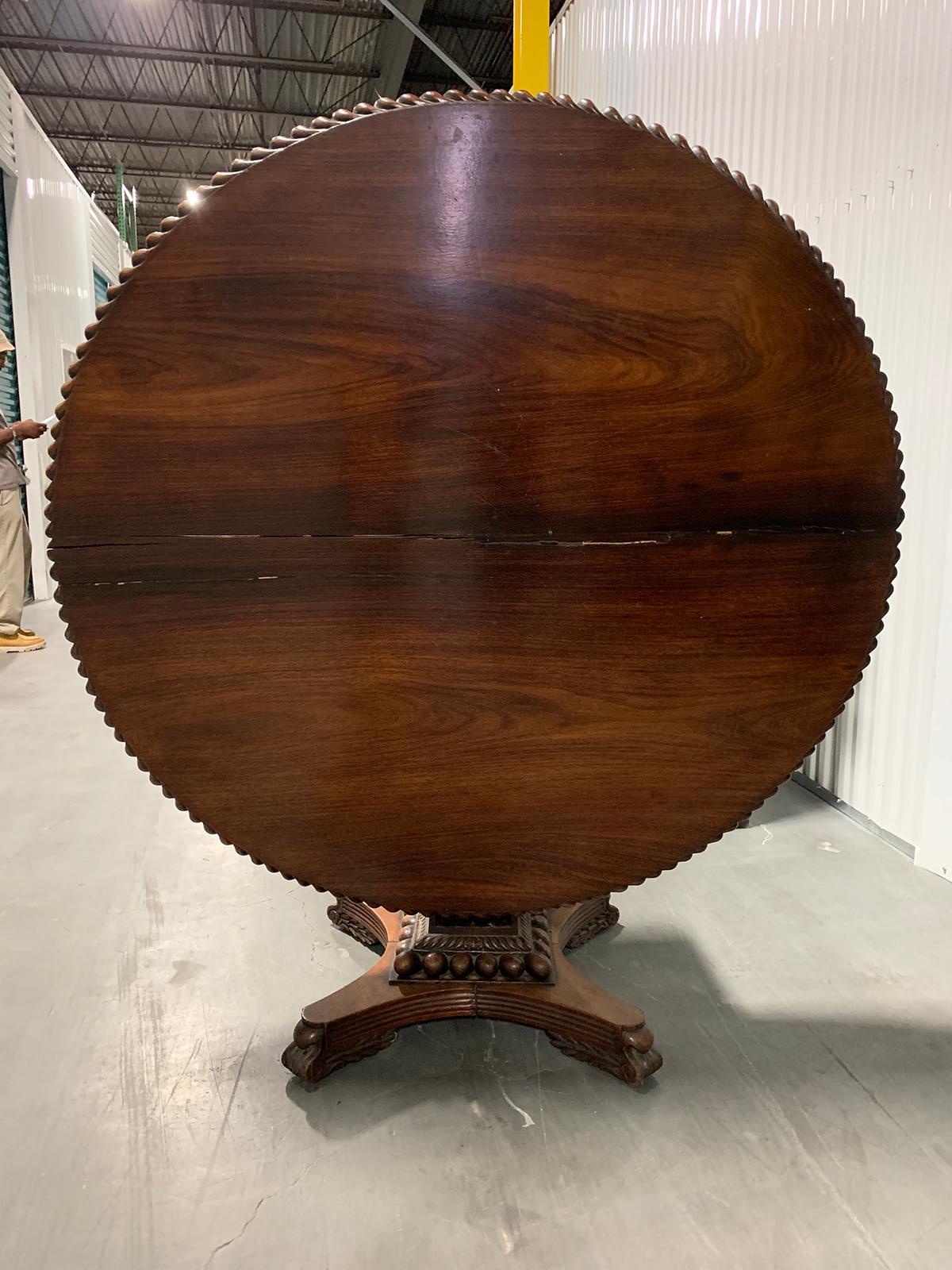 Hand-Carved Anglo-Indian Round Carved Padauk Wood Tilt-Top Center Table, circa 1880