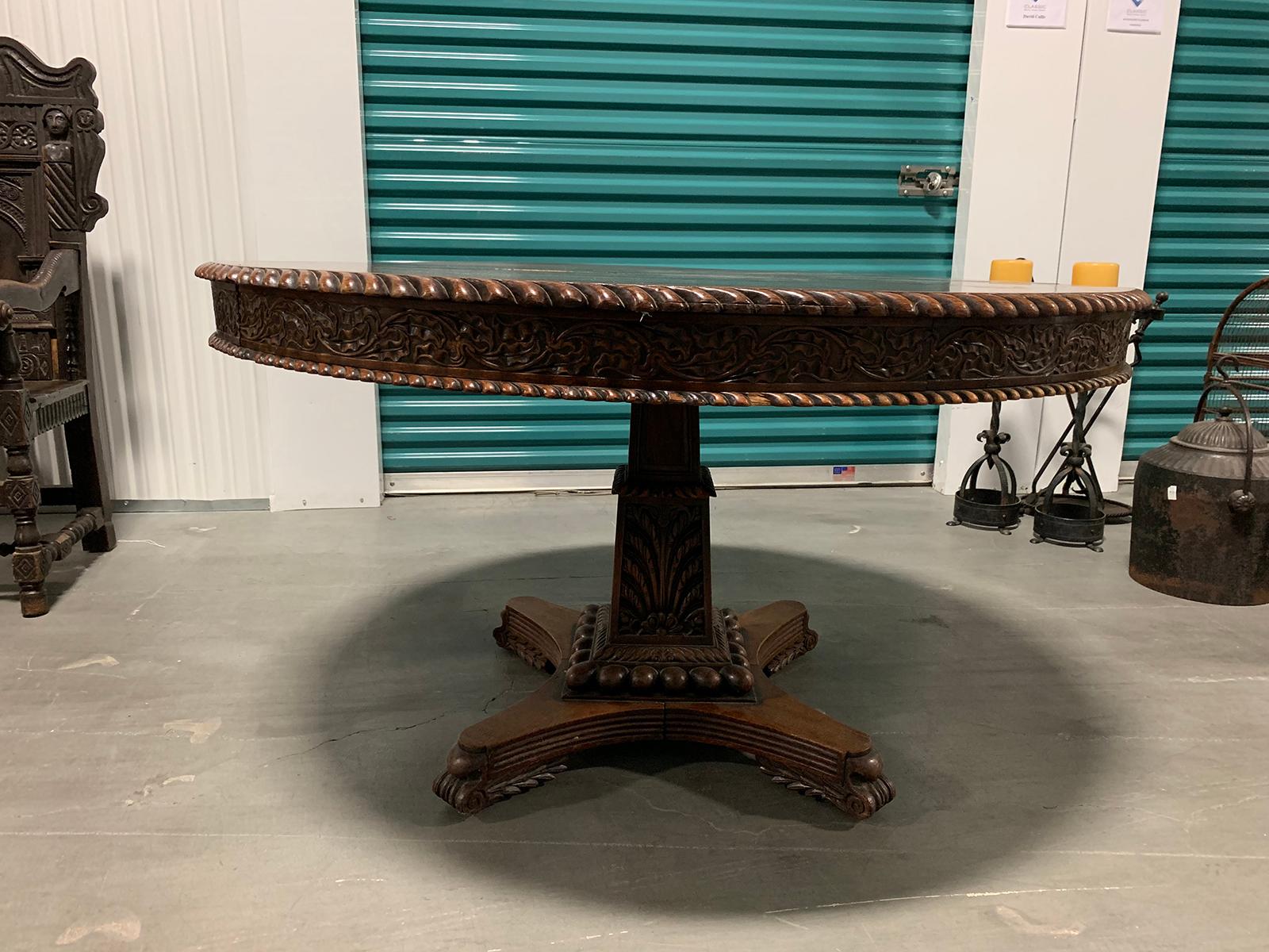 18th Century Anglo-Indian round carved padauk wood tilt-top center table, circa 1880