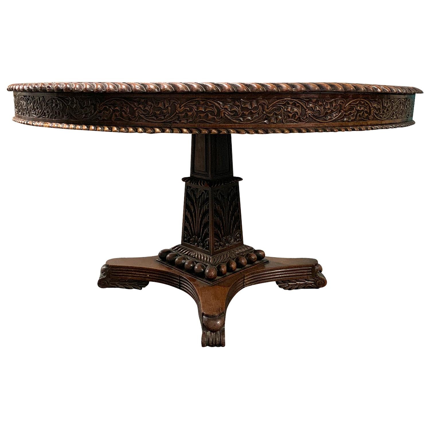 Anglo-Indian Round Carved Padauk Wood Tilt-Top Center Table, circa 1880
