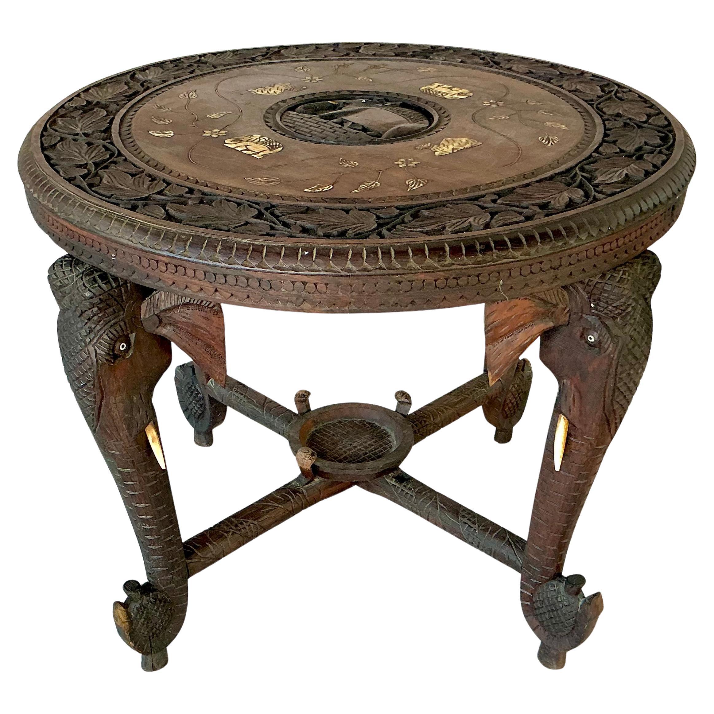 Anglo Indian Round Elephant Side Table For Sale