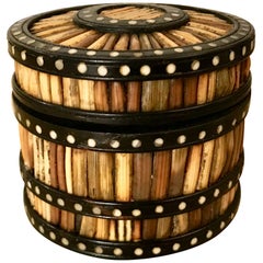 Anglo-Indian Round Lidded Porcupine Quill Box