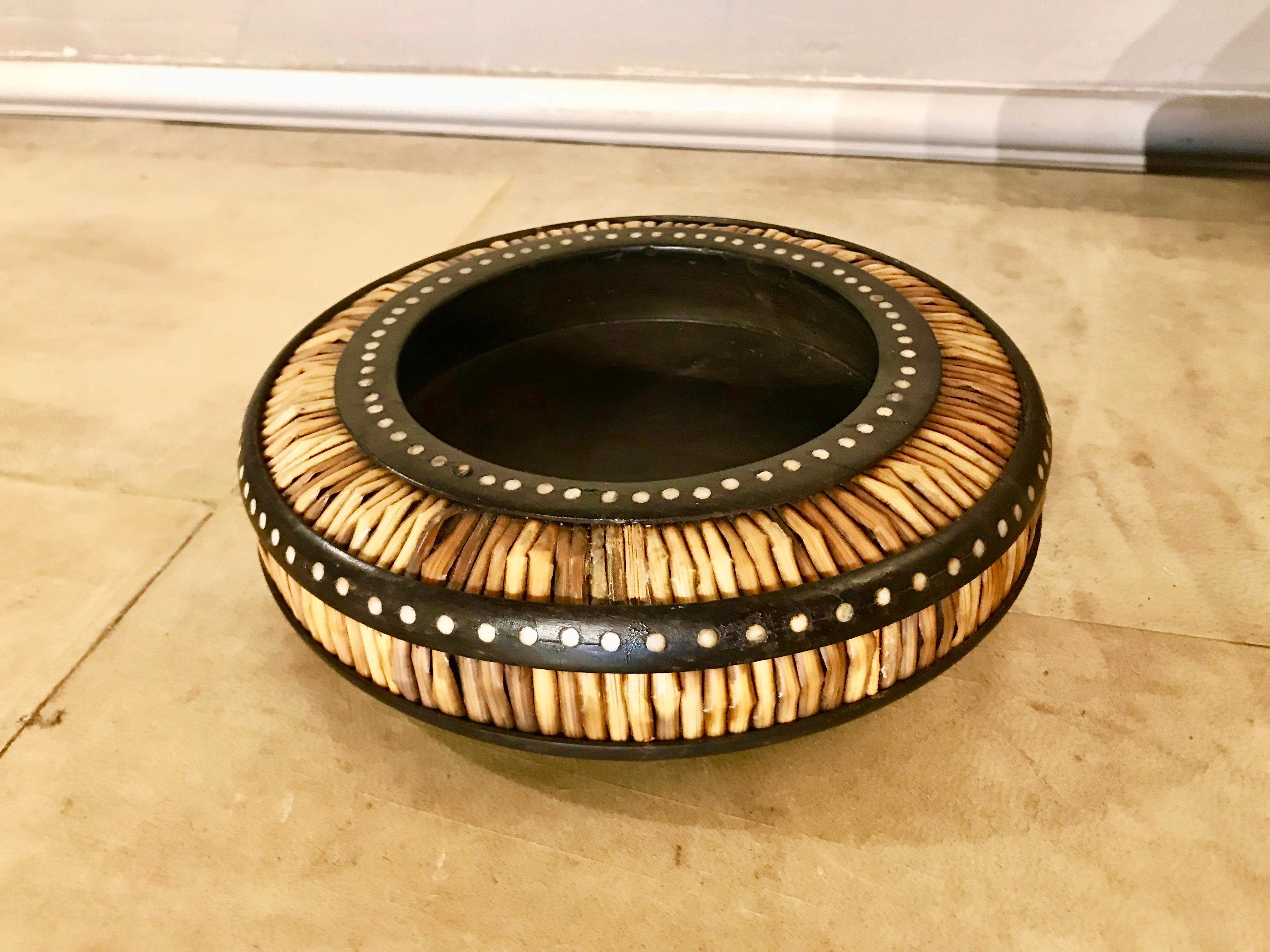 Carved Anglo-Indian Round Porcupine Quill Box