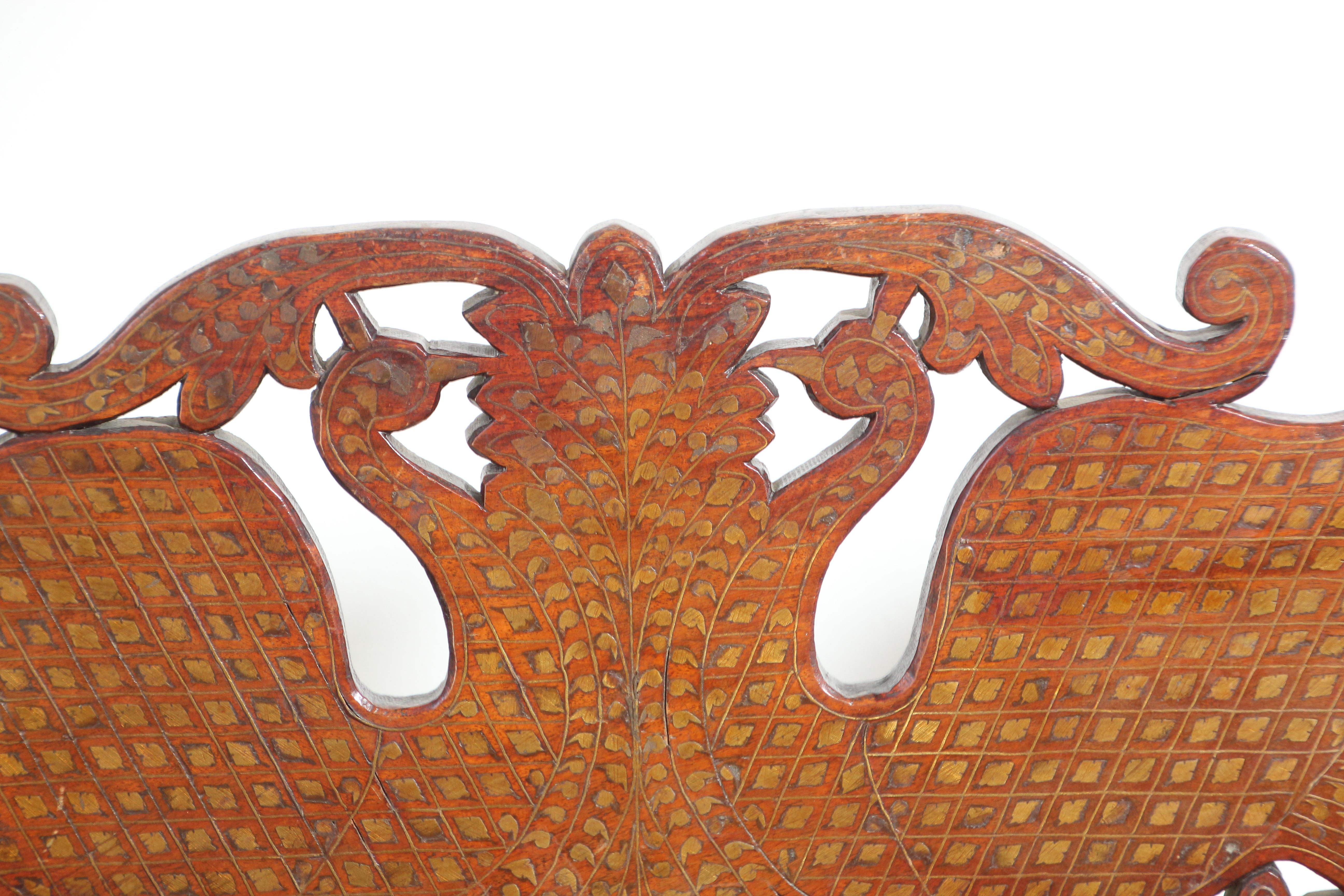 Islamic Moorish Peacock Armchair with Brass Inlays Anglo-Indian 19th c. For Sale 7