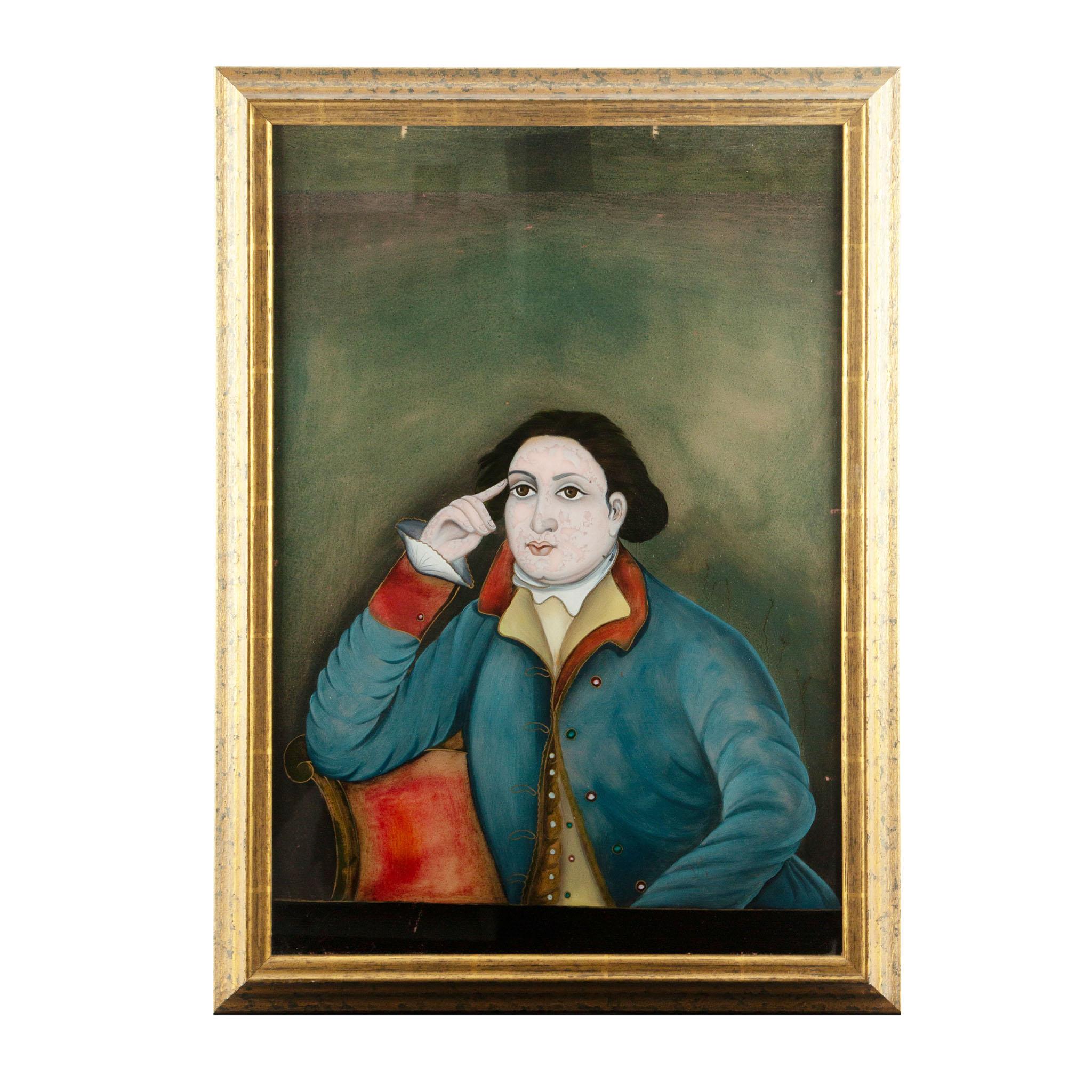 Anglo-indien École anglo-indienne : Quatre portraits en églomisé, 19e siècle en vente