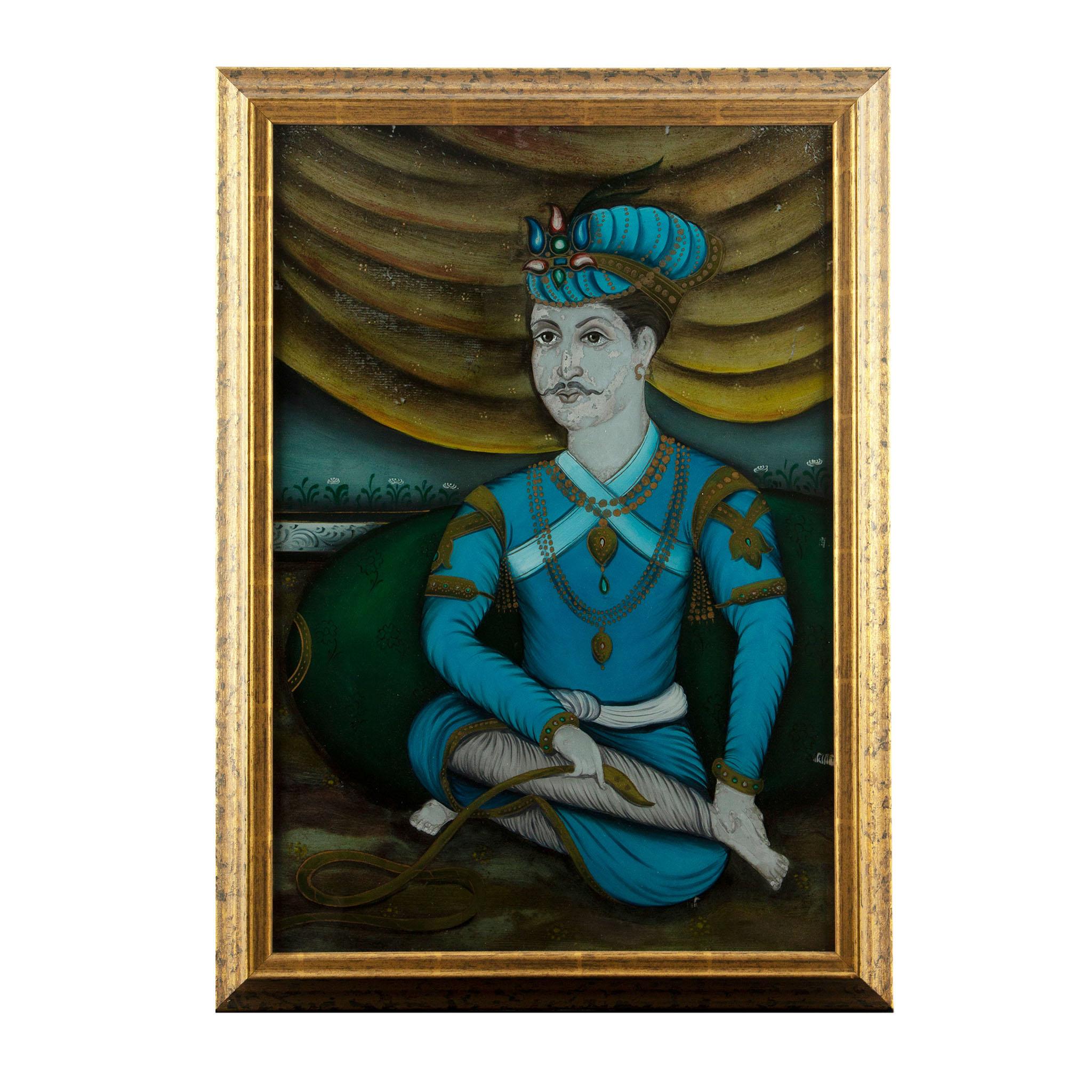 XIXe siècle École anglo-indienne : Quatre portraits en églomisé, 19e siècle en vente