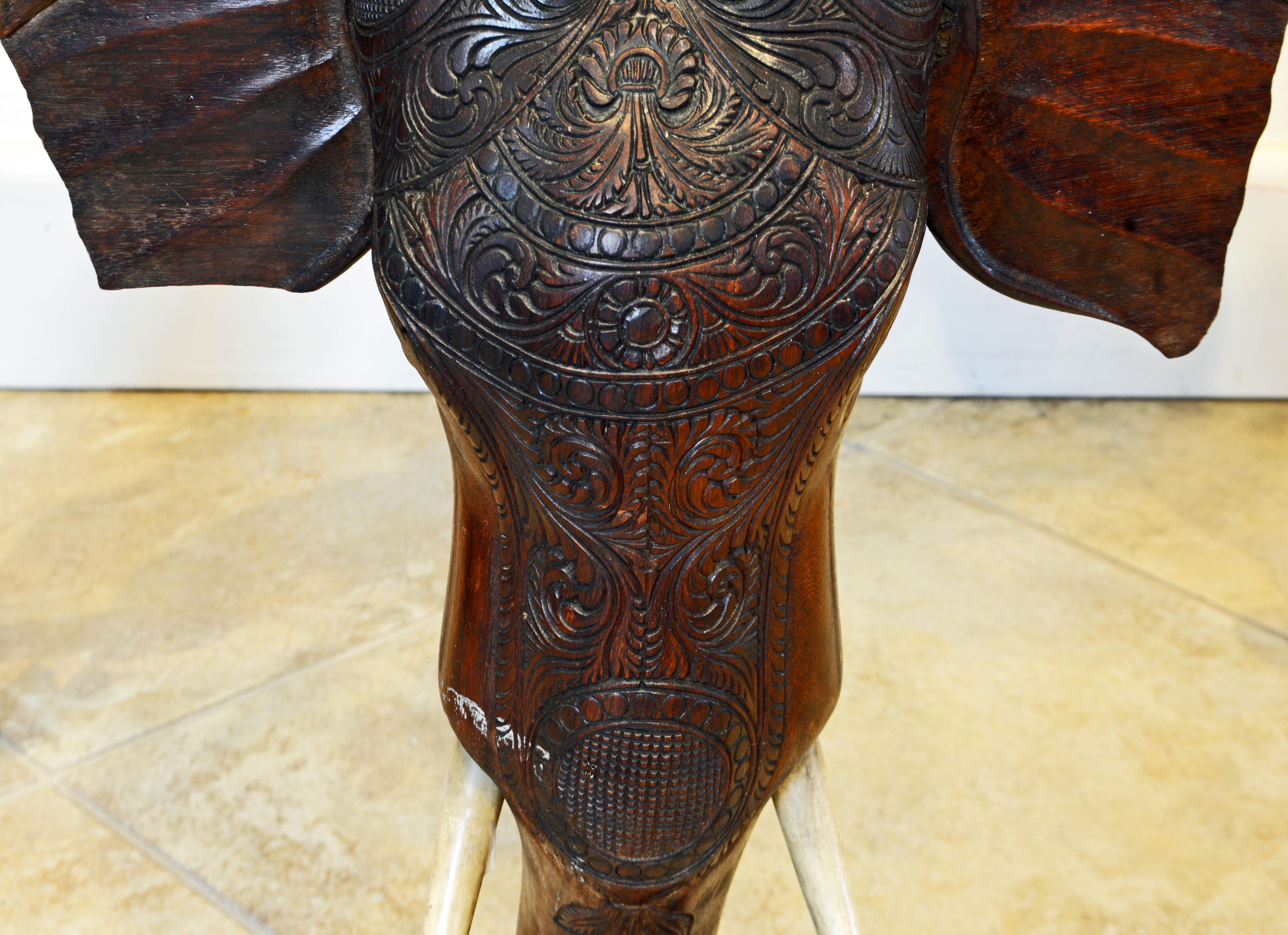 19th Century Anglo-Indian Sculptural Carved Elephant Head and Lion Side Table
