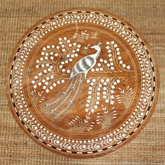 Anglo-Indian Side Table Inlaid Moorish Lamp Table Peacock