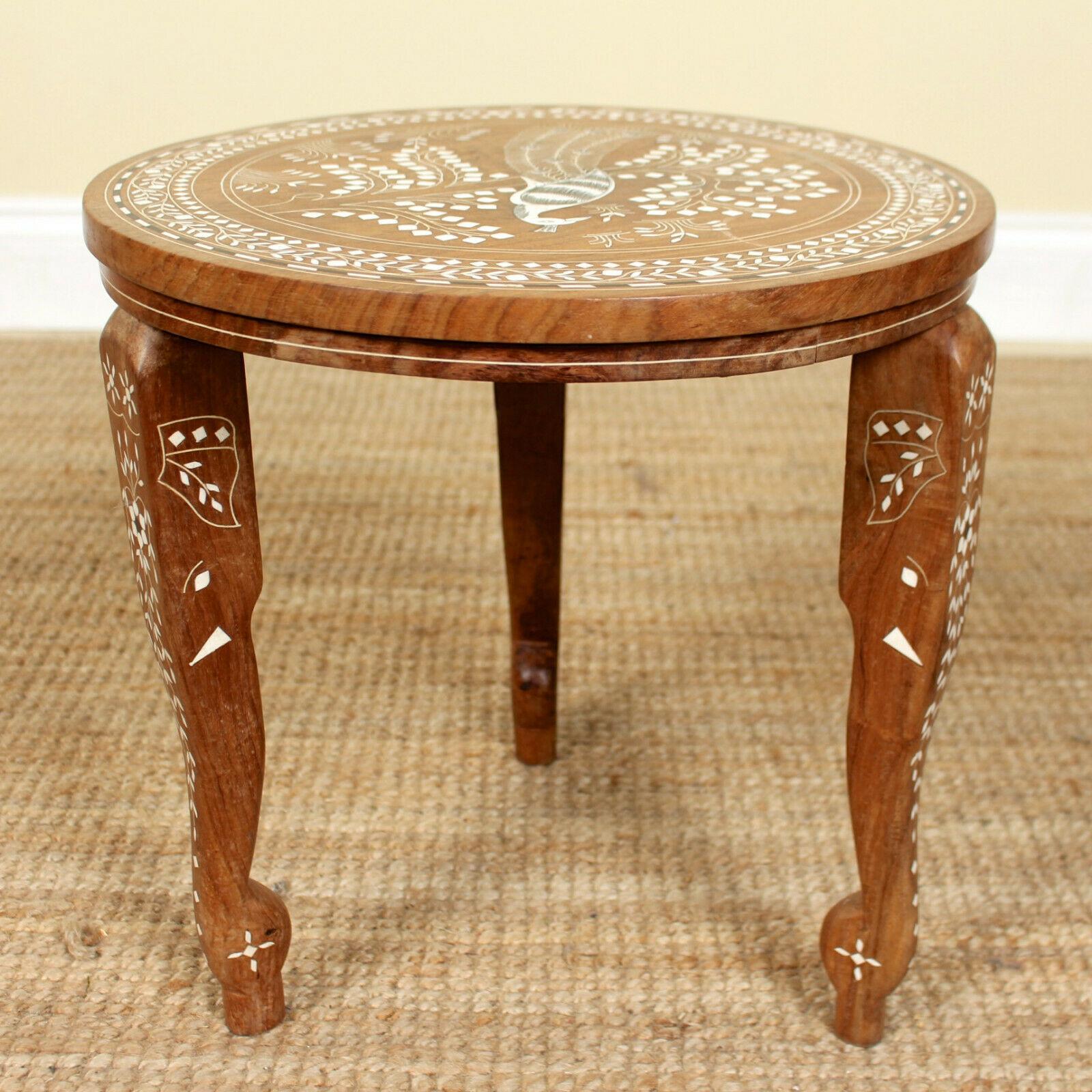 Anglo-Indian Side Table Inlaid Moorish Lamp Table Peacock For Sale 1