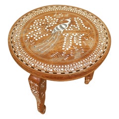 Anglo-Indian Side Table Inlaid Moorish Lamp Table Peacock