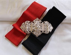 Anglo-Indian Silver Belt Buckle with Red and Black Belts