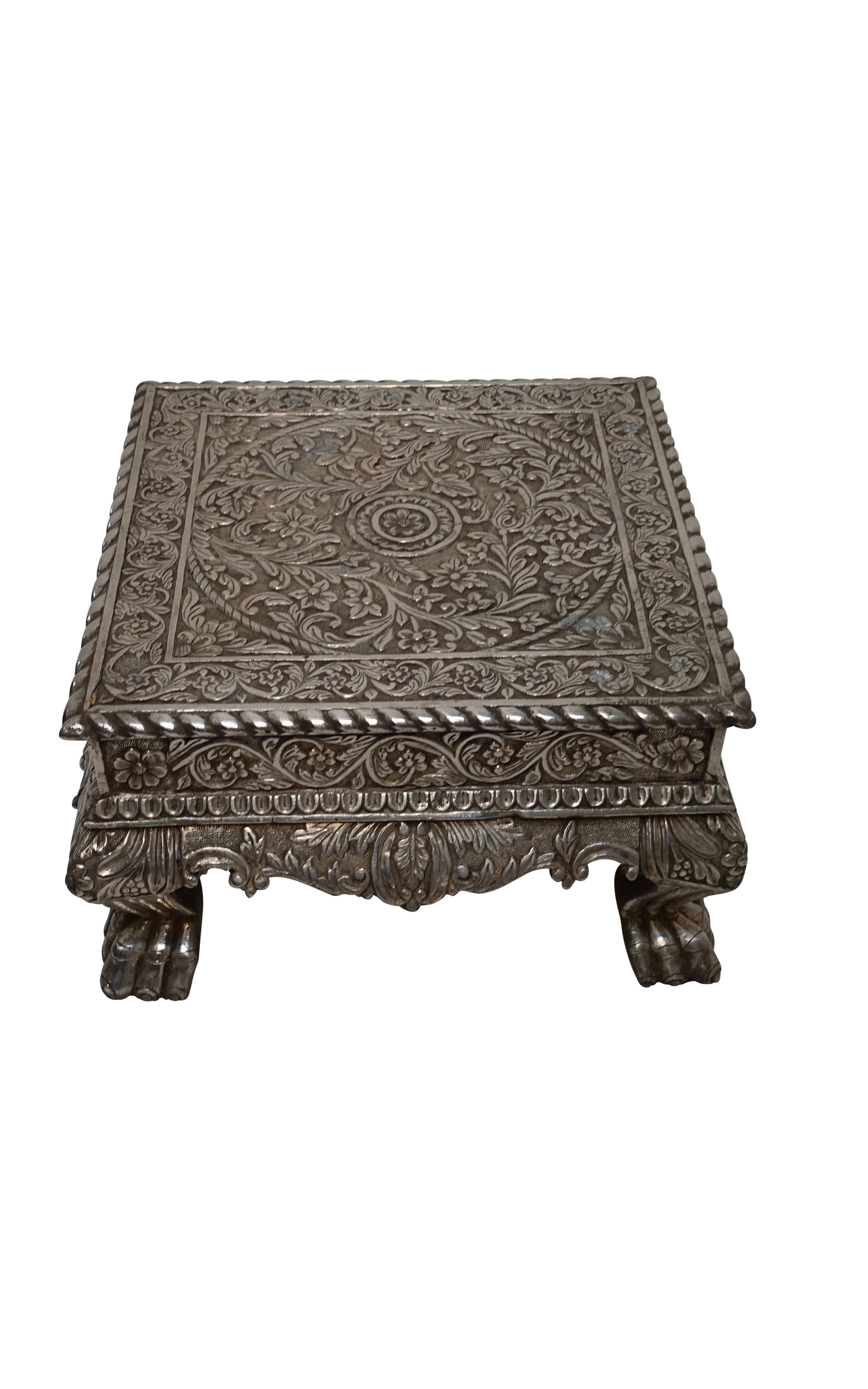 20th Century Anglo-Indian Silver Clad Bajot Ceremonial Low Table, India, circa 1925