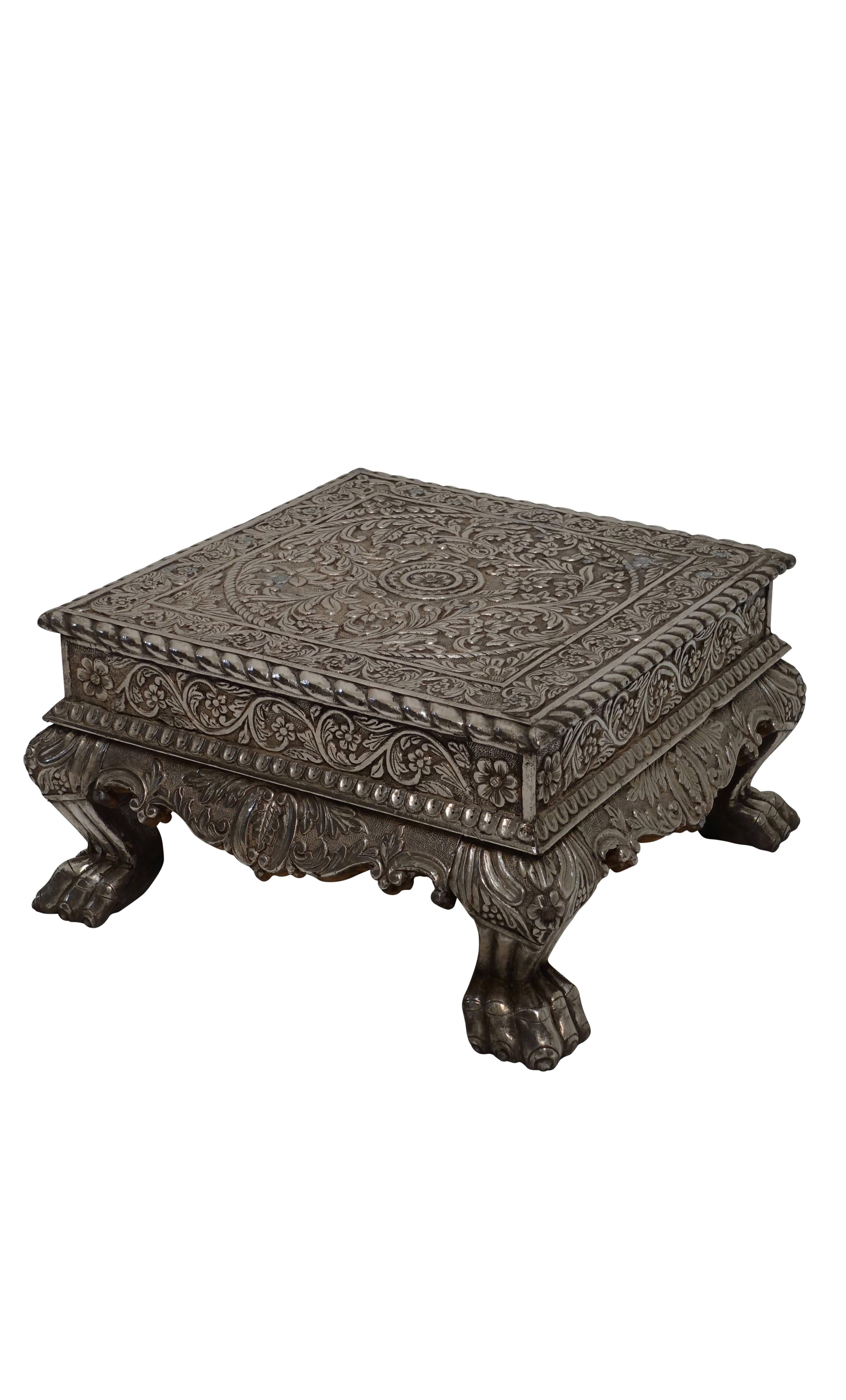 Anglo-Indian Silver Clad Bajot Ceremonial Low Table, India, circa 1925 1