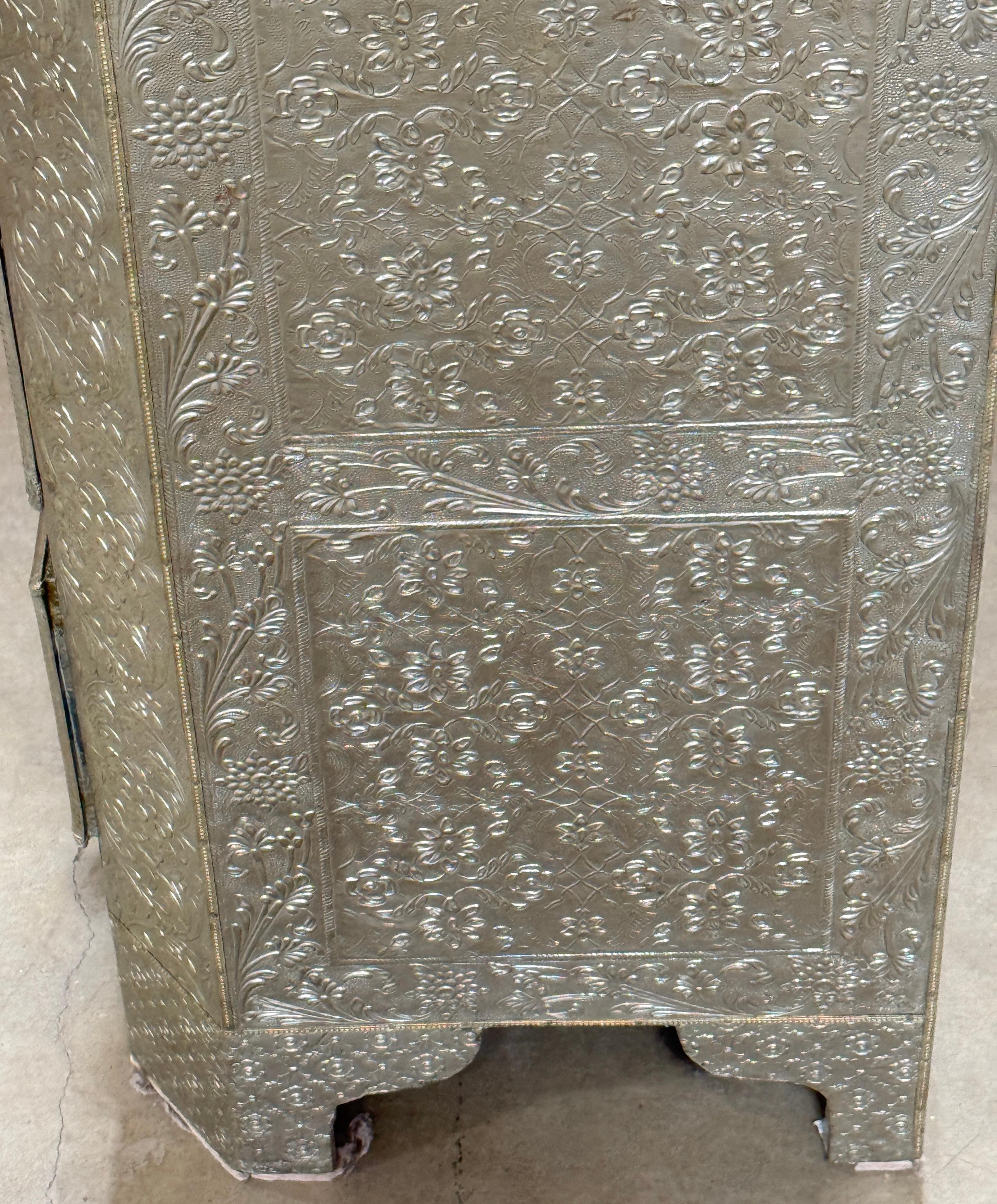Anglo- Indian Silver Clad Repoused Three Dawer Chest or Nightstand 1