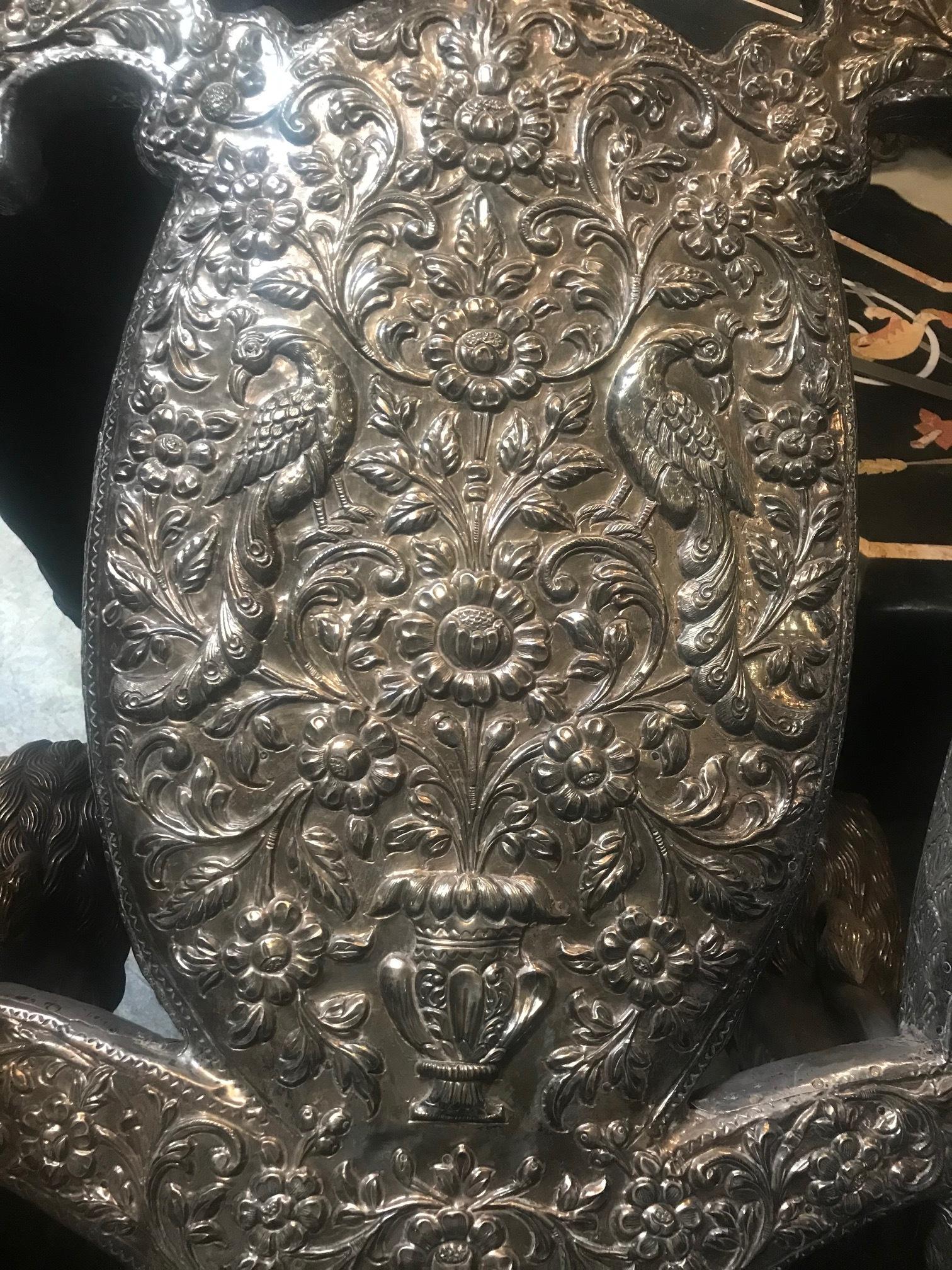 Anglo-Indian Silver Embossed Throne Armchair, 19th Century 4